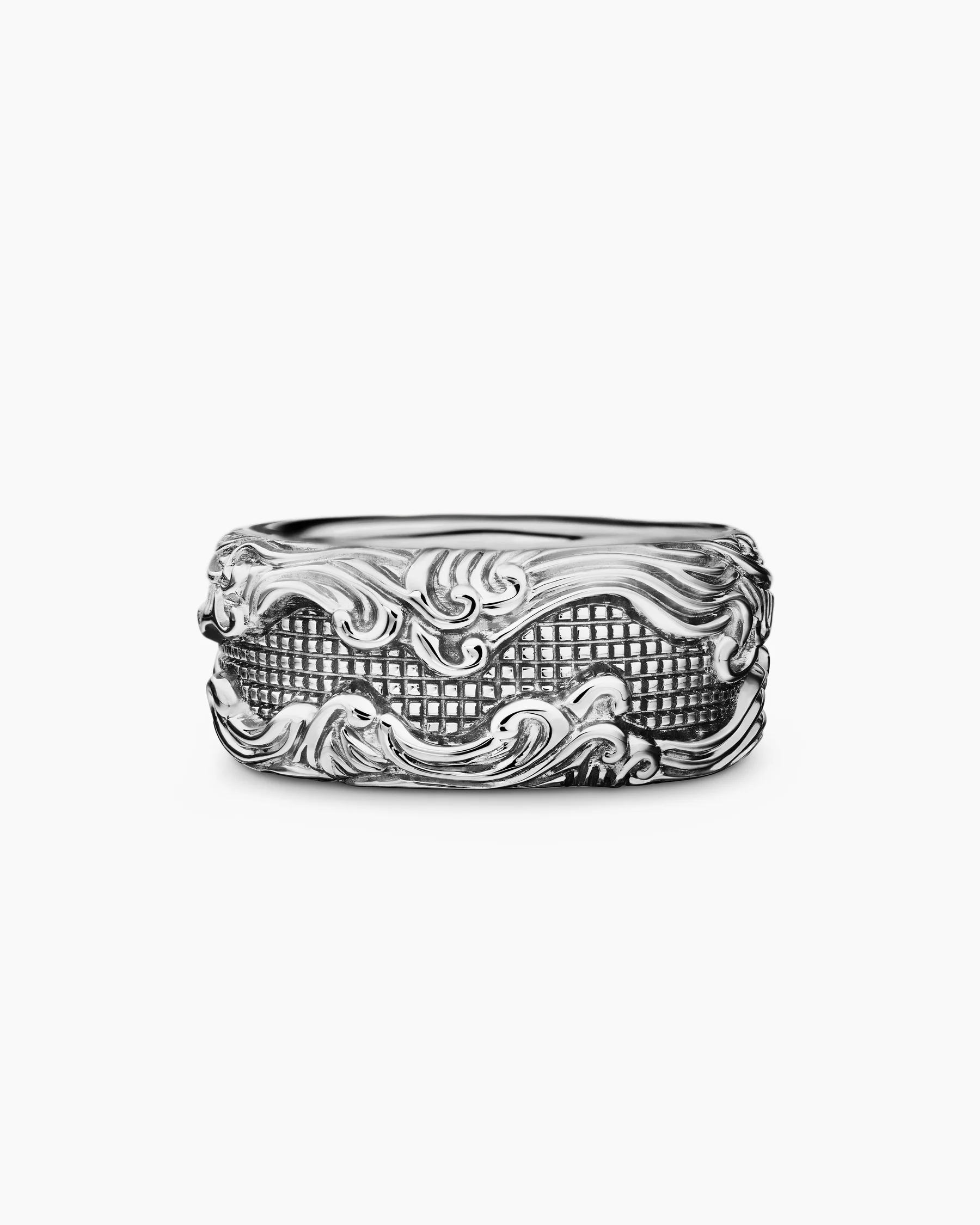 Waves Band Ring in 18K Yellow Gold with Black Diamonds, 10.5mm