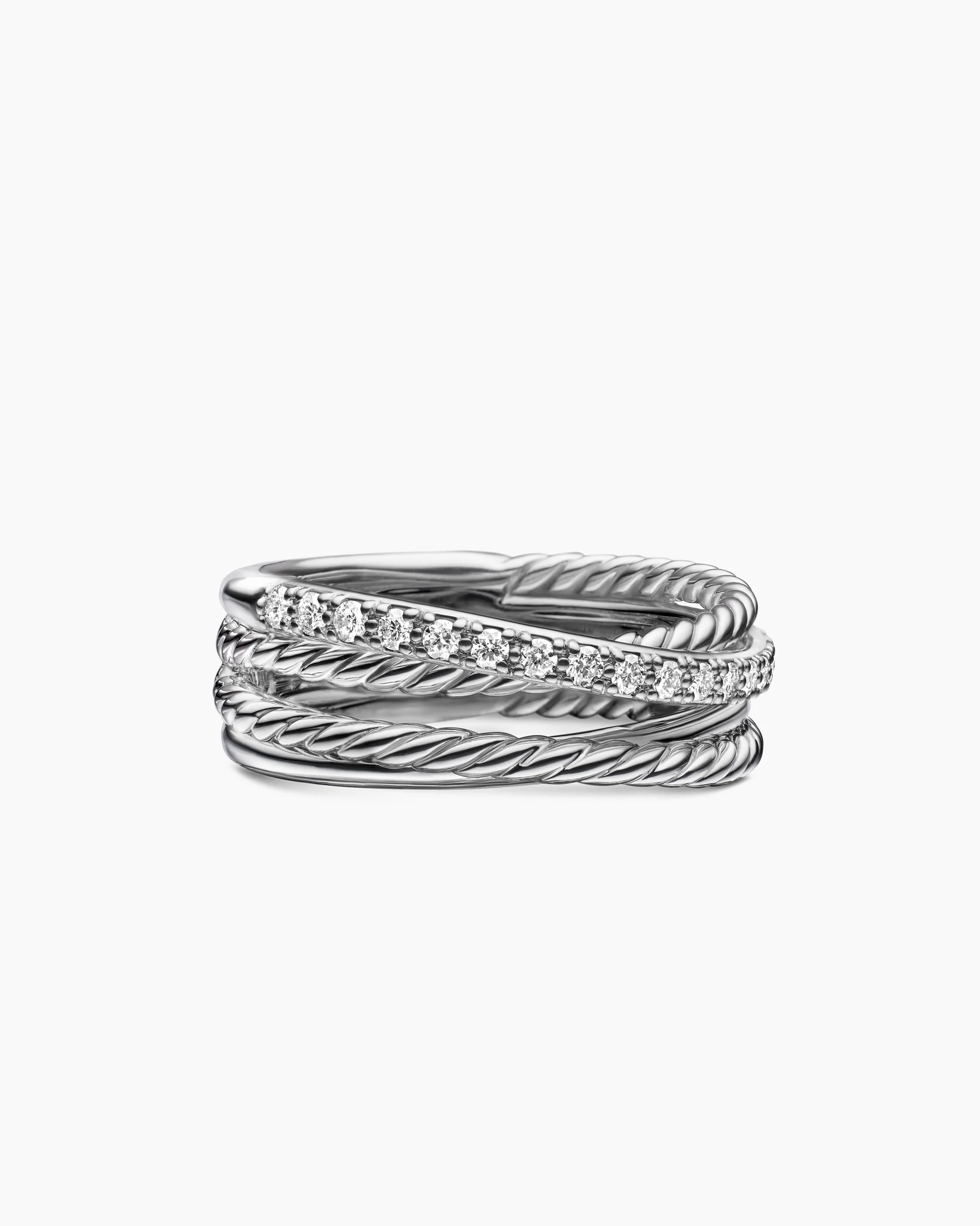 Crossover Band Ring in Sterling Silver with Diamonds, 6.8mm 17 Crossover Band Ring in Sterling Silver with Diamonds, 6.8mm