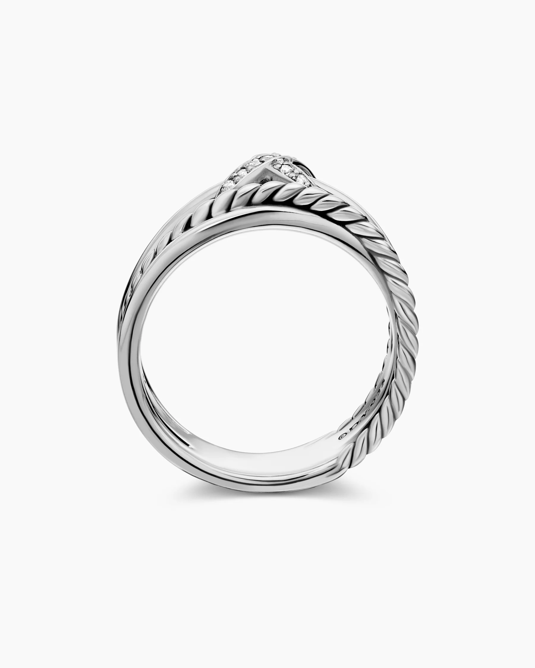 X Crossover Band Ring in Sterling Silver with Diamonds, 6mm 5 X Crossover Band Ring in Sterling Silver with Diamonds, 6mm
