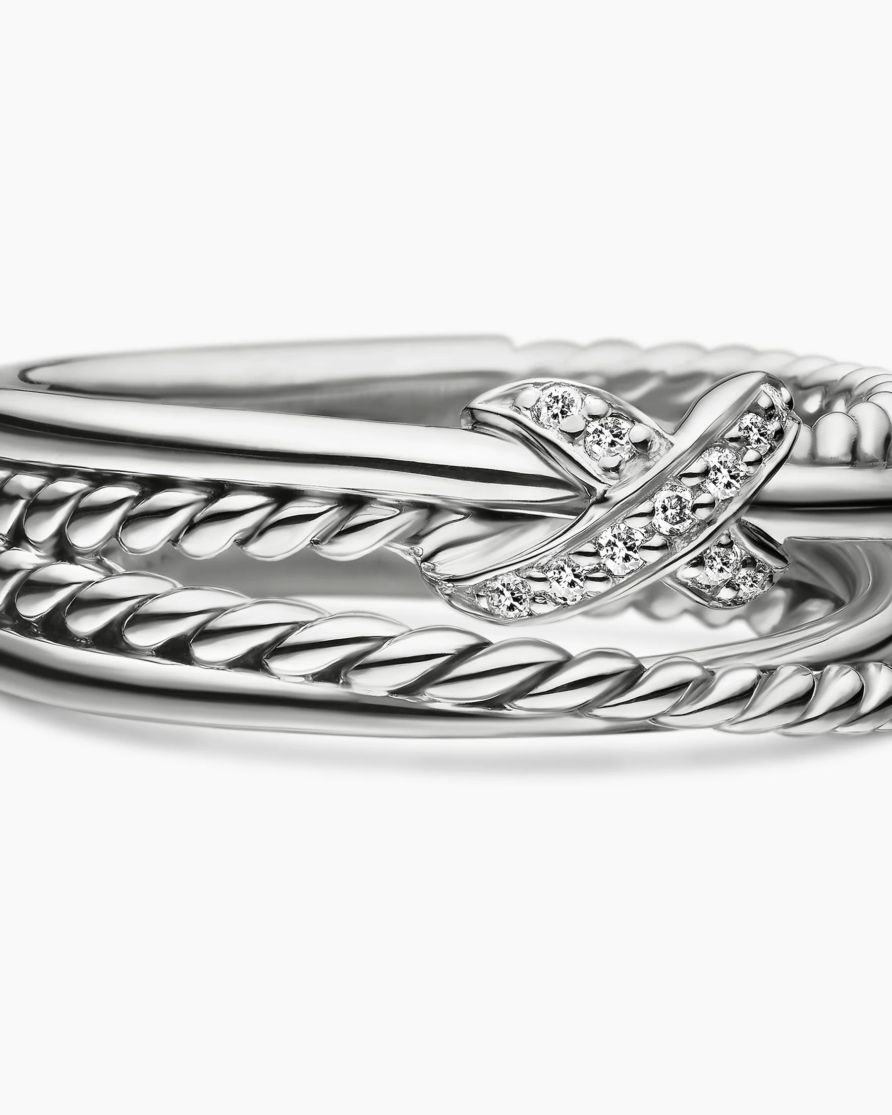 X Crossover Band Ring in Sterling Silver with Diamonds, 6mm 7 X Crossover Band Ring in Sterling Silver with Diamonds, 6mm