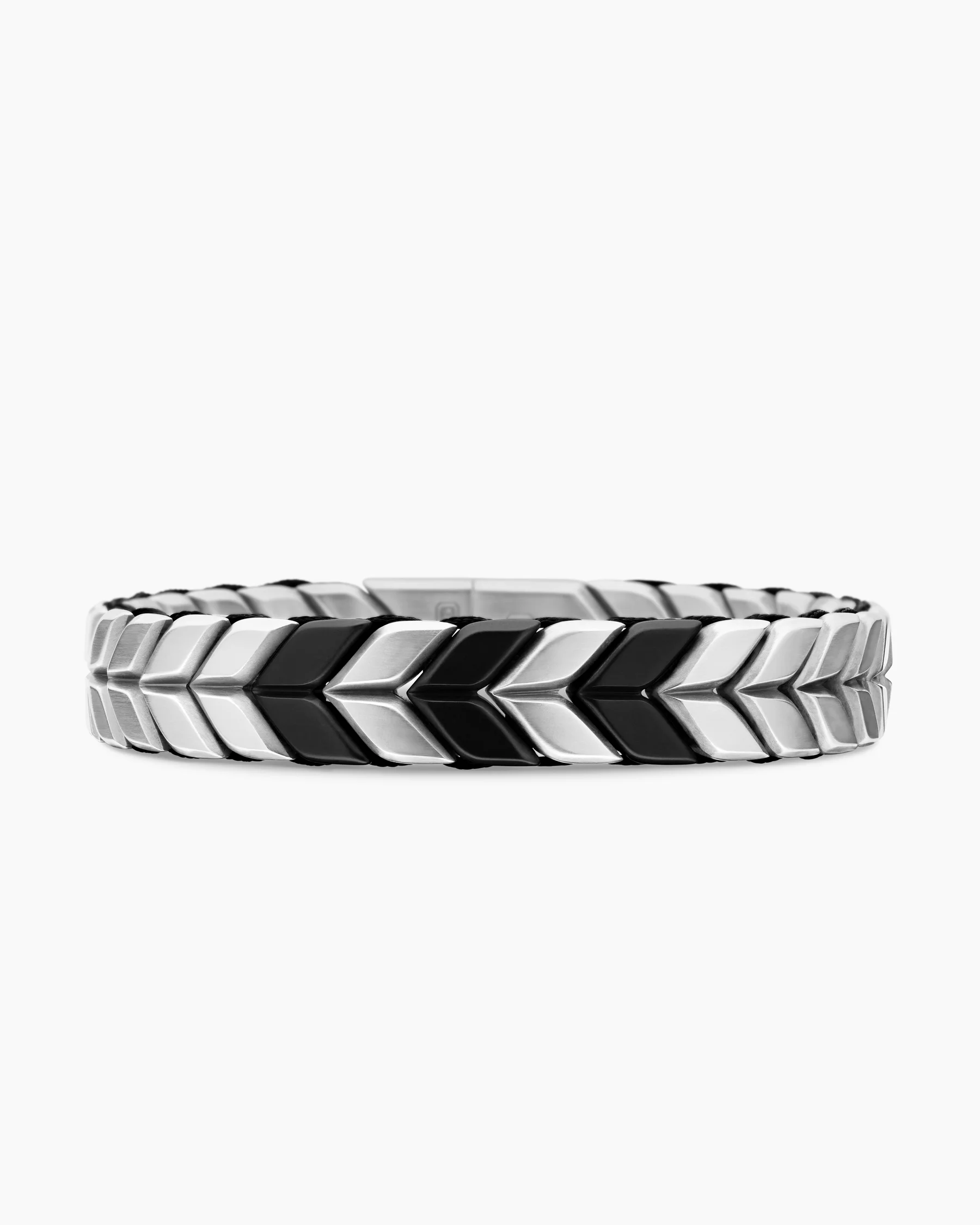 Chevron Woven Bracelet in Black Titanium with Sterling Silver and Black Nylon, 12mm