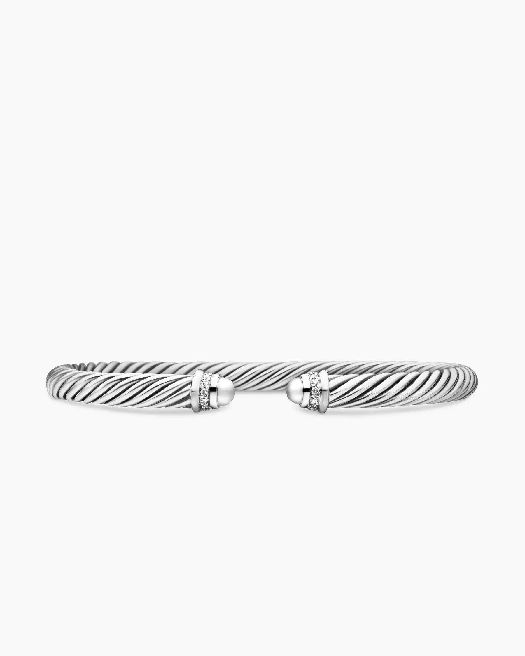 Classic Cable Bracelet in Sterling Silver with 18K Yellow Gold, Gold Domes and Diamonds, 5mm