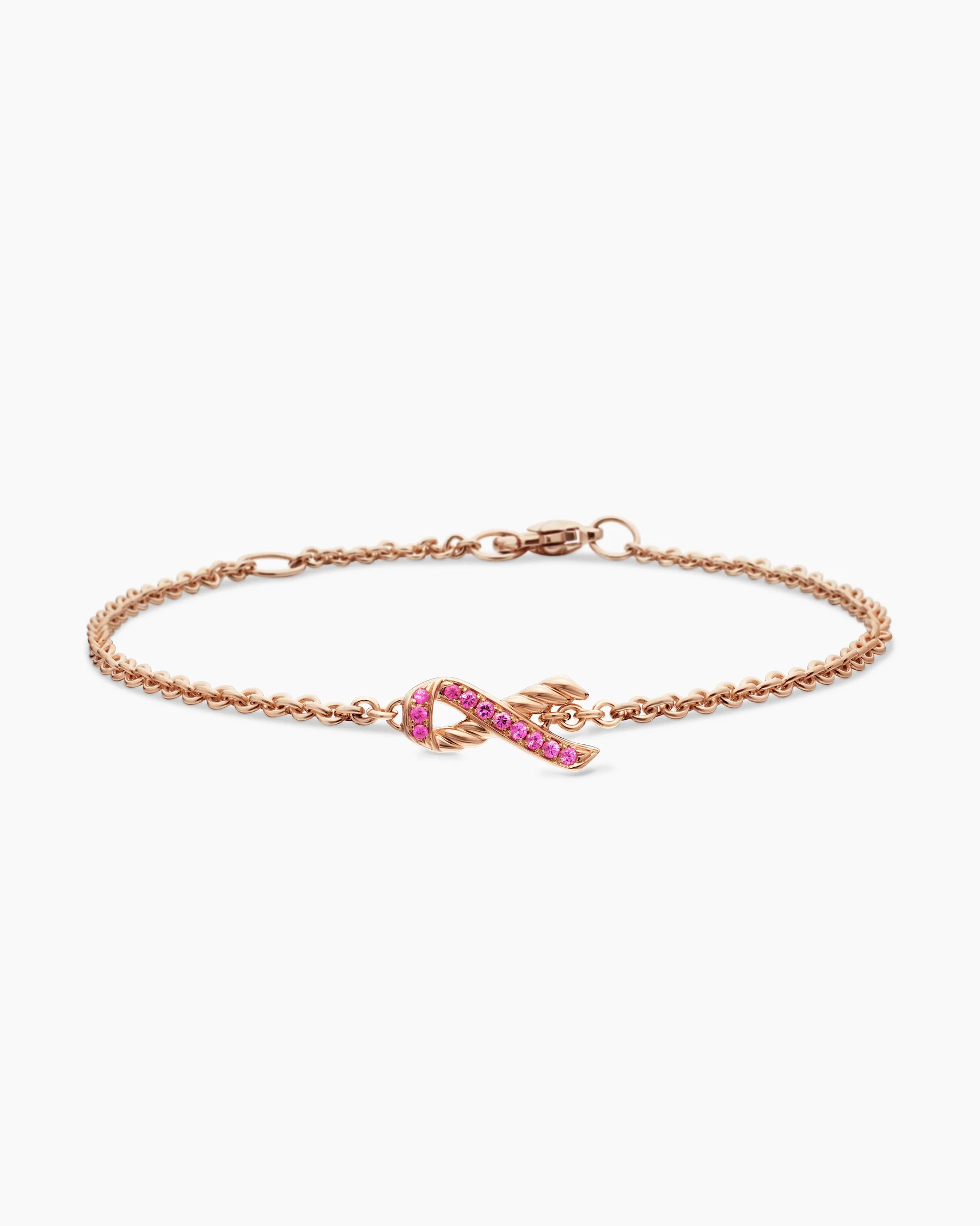 Cable Collectibles® Ribbon Chain Bracelet in 18K Rose Gold with Pavé Pink Sapphires, 15mm 1 Cable Collectibles® Ribbon Chain Bracelet in 18K Rose Gold with Pavé Pink Sapphires, 15mm