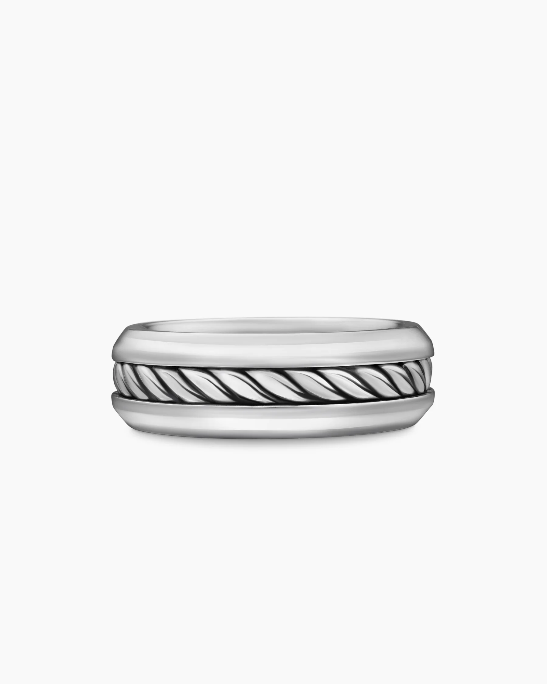 Cable Inset Band Ring in Sterling Silver, 8mm