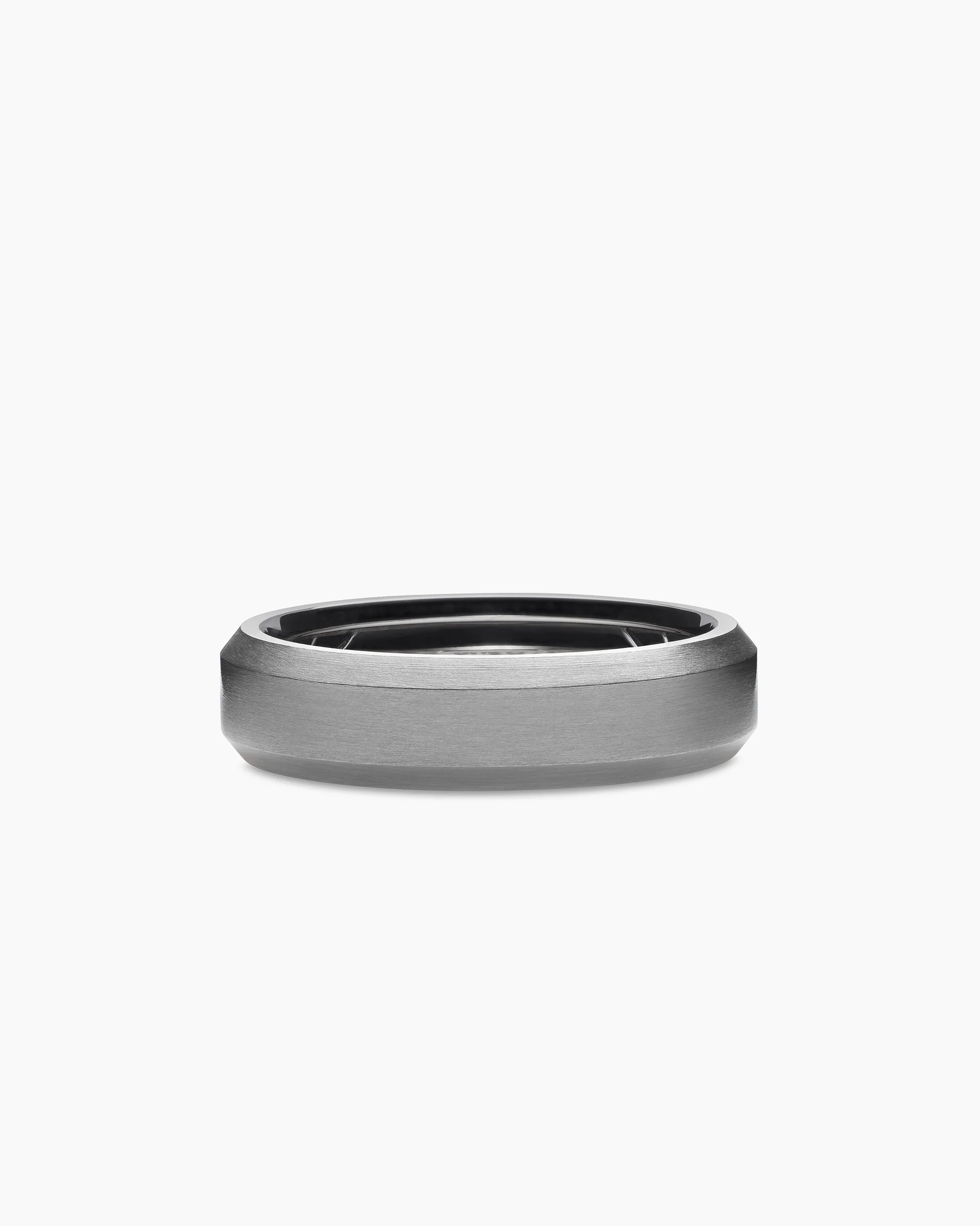 Beveled Band Ring in 18K White Gold with Black Diamonds, 6mm