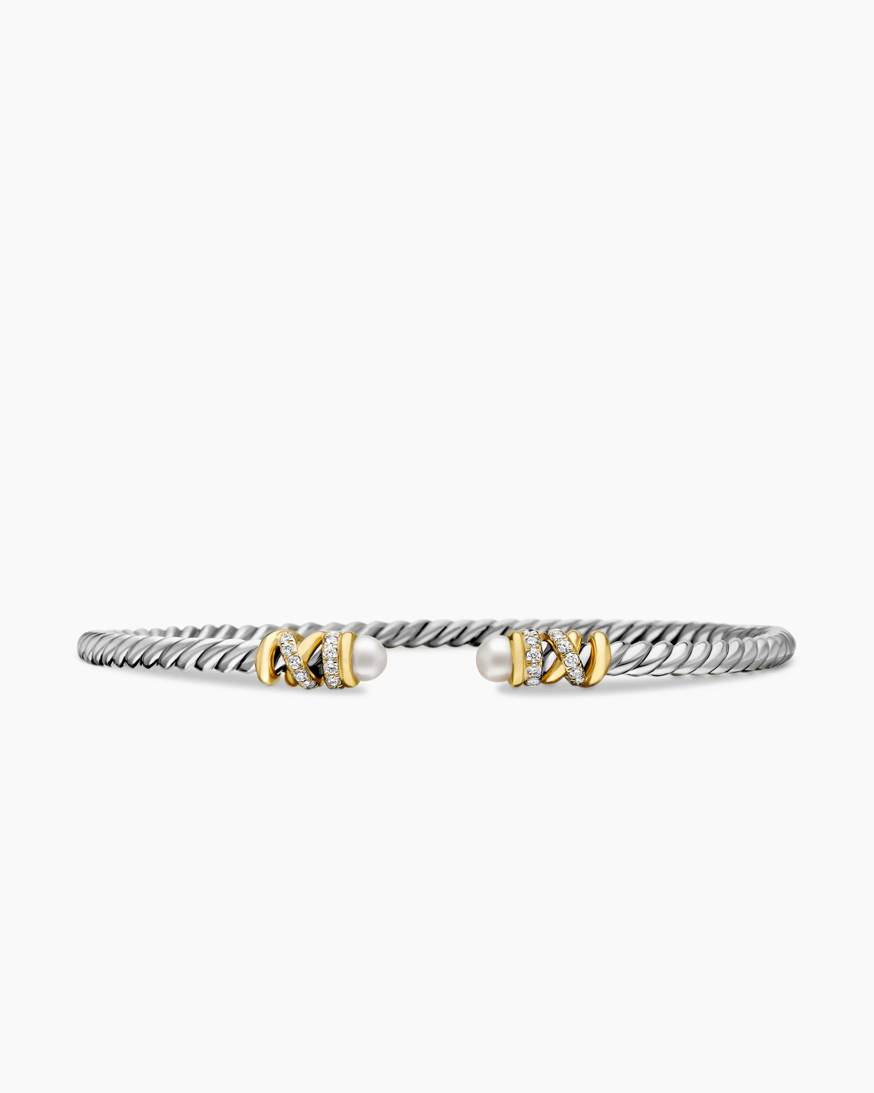 Petite Helena Classic Cable Bracelet in Sterling Silver with 18K Yellow Gold, Gold Domes and Diamonds, 3mm