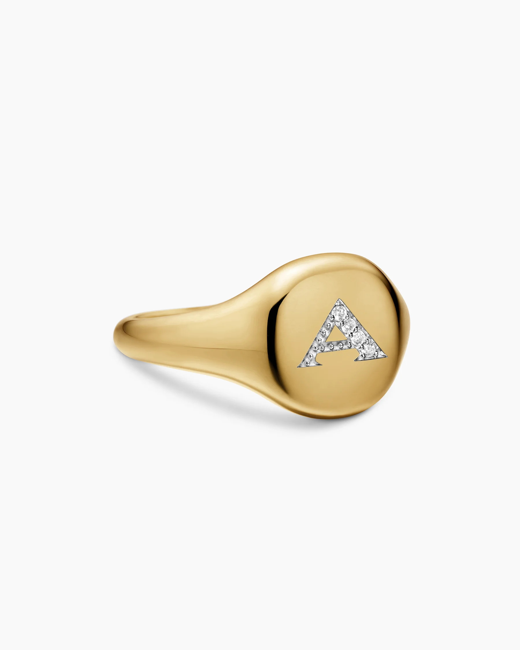 DY Initial Pinky Ring in 18K Yellow Gold with Diamond A, 9.8mm