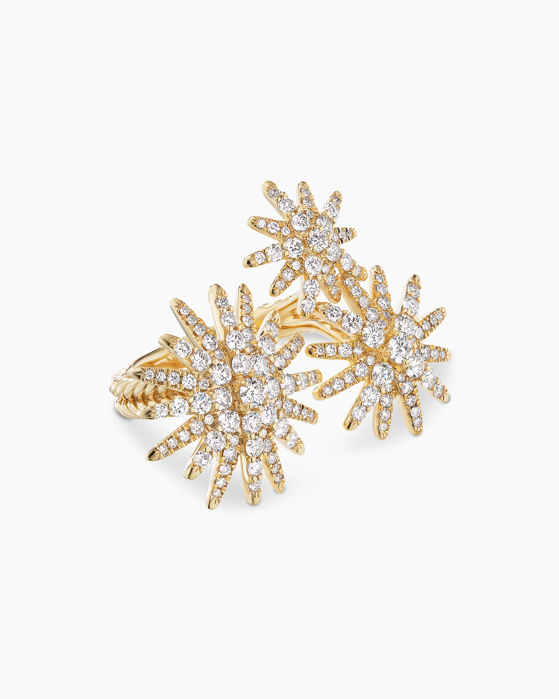 Starburst Three Station Ring in 18K Yellow Gold with Diamonds, 25mm