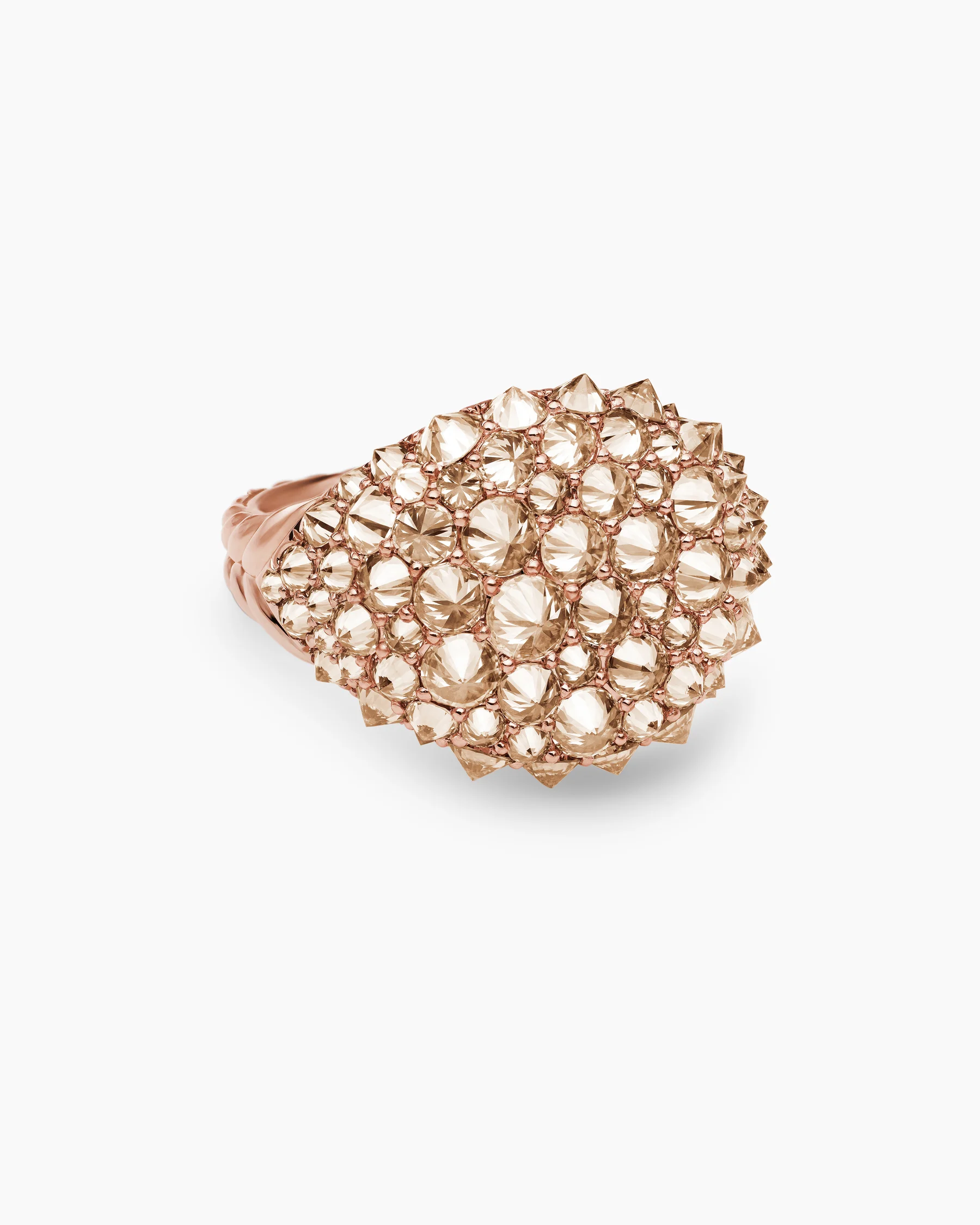 Reverse Set Pavé Pinky Ring in 18K Rose Gold with Cognac Diamonds, 14mm