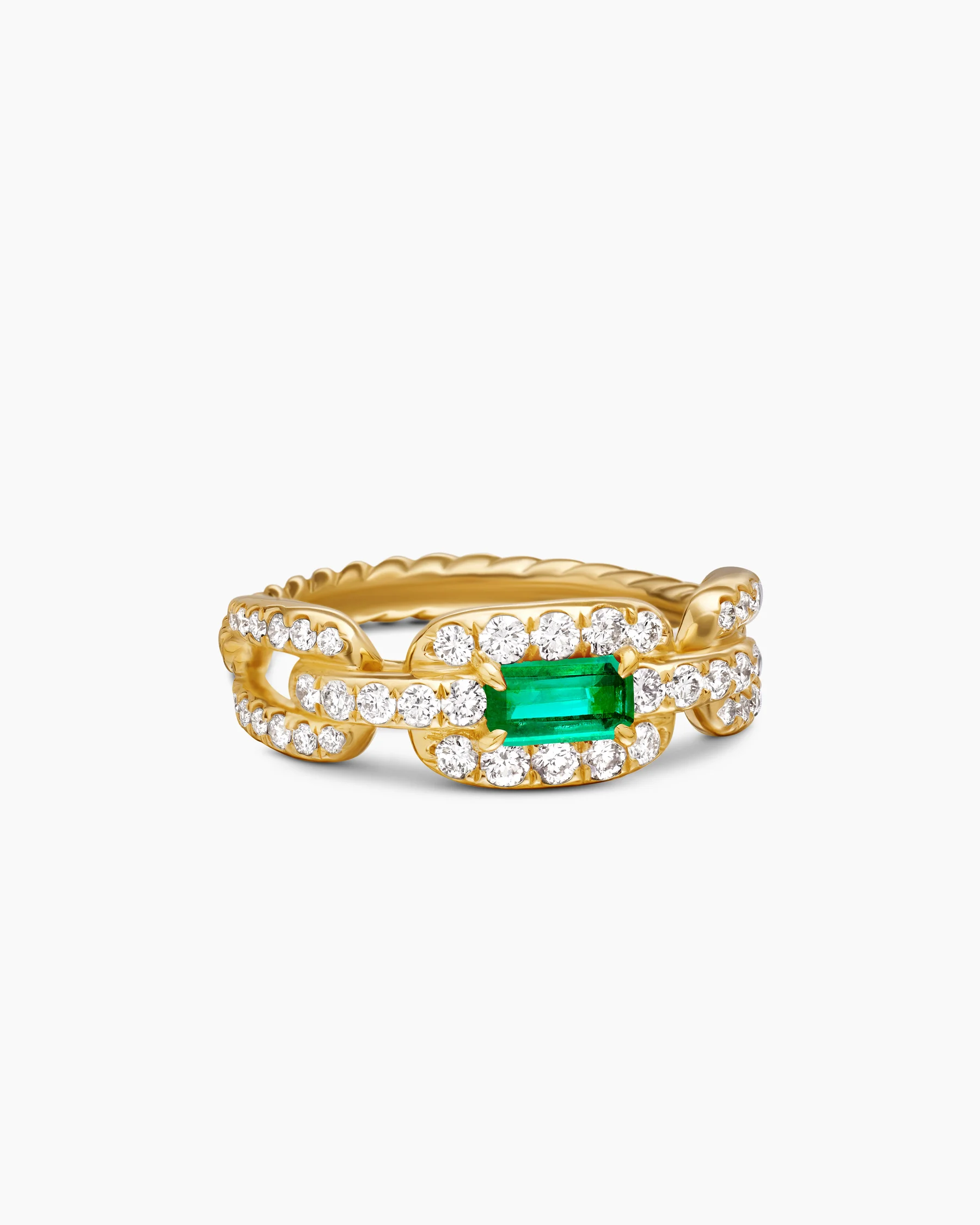 Stax Chain Link Stone Ring in 18K Yellow Gold with Diamonds and Emerald, 7mm 1 Stax Chain Link Stone Ring in 18K Yellow Gold with Diamonds and Emerald, 7mm