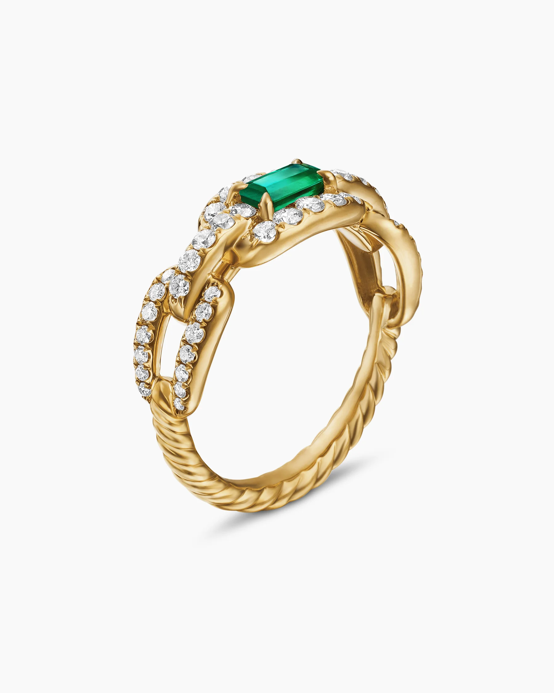 Stax Chain Link Stone Ring in 18K Yellow Gold with Diamonds and Emerald, 7mm 3 Stax Chain Link Stone Ring in 18K Yellow Gold with Diamonds and Emerald, 7mm