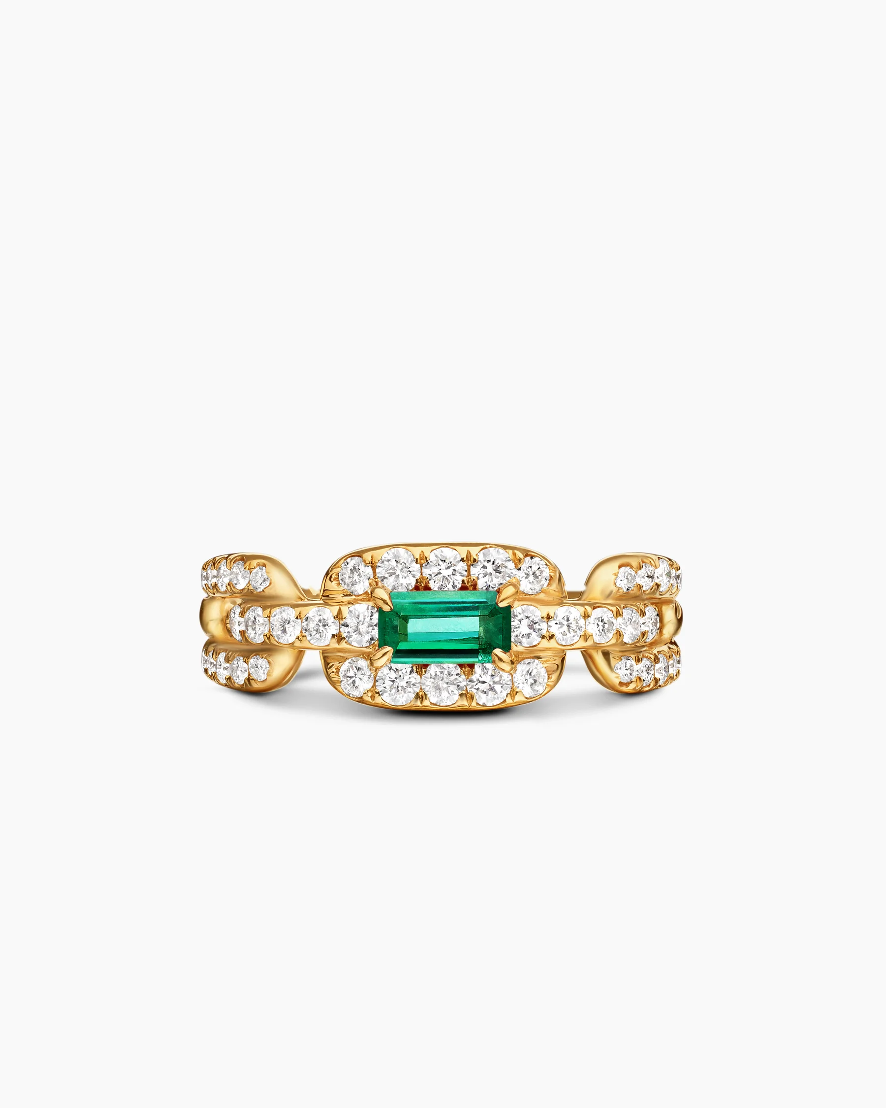 Stax Chain Link Stone Ring in 18K Yellow Gold with Diamonds and Emerald, 7mm 4 Stax Chain Link Stone Ring in 18K Yellow Gold with Diamonds and Emerald, 7mm