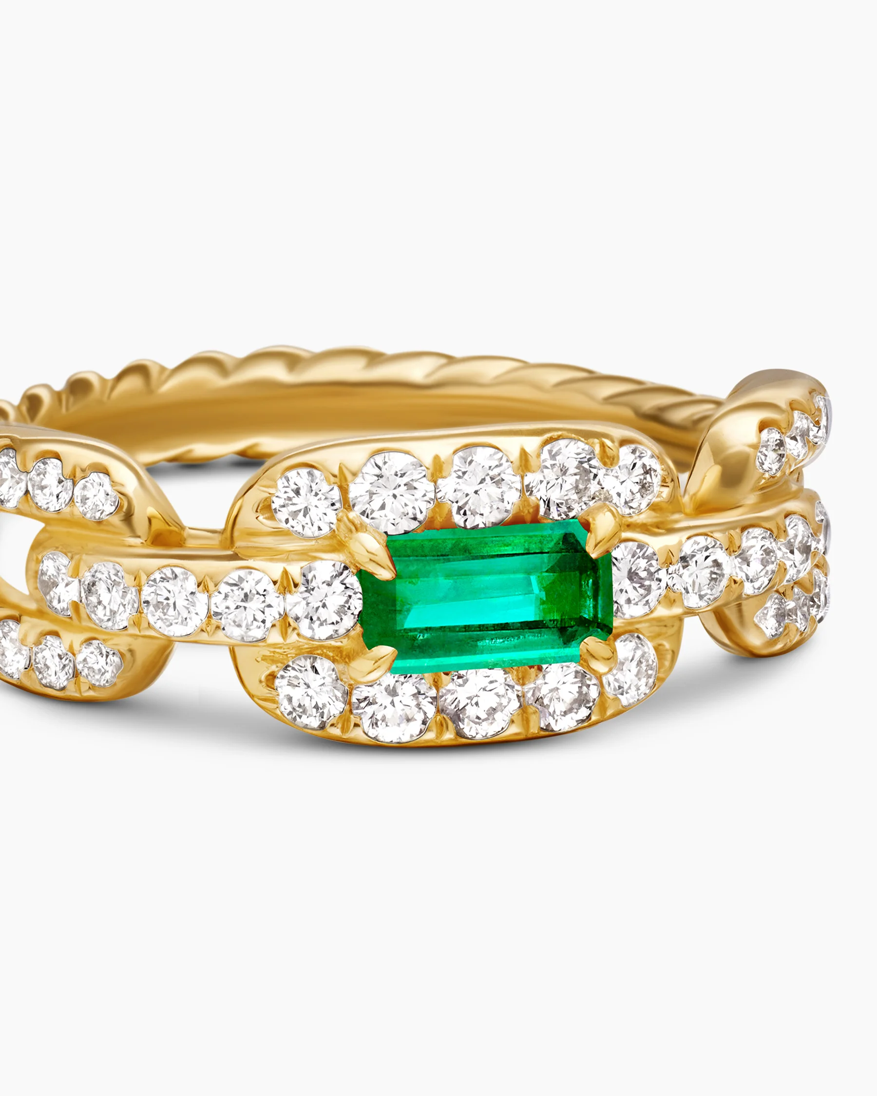 Stax Chain Link Stone Ring in 18K Yellow Gold with Diamonds and Emerald, 7mm 5 Stax Chain Link Stone Ring in 18K Yellow Gold with Diamonds and Emerald, 7mm