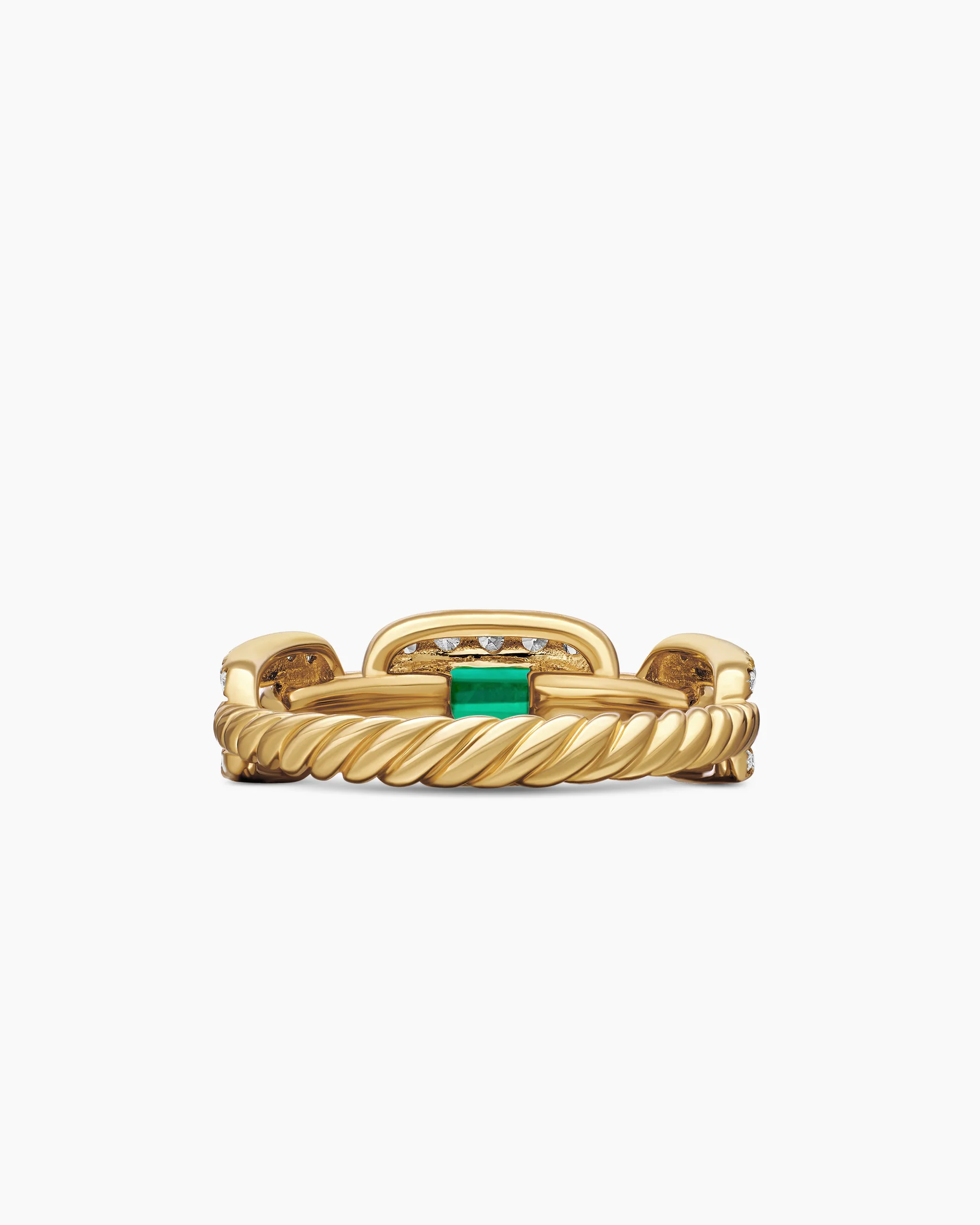 Stax Chain Link Stone Ring in 18K Yellow Gold with Diamonds and Emerald, 7mm 6 Stax Chain Link Stone Ring in 18K Yellow Gold with Diamonds and Emerald, 7mm