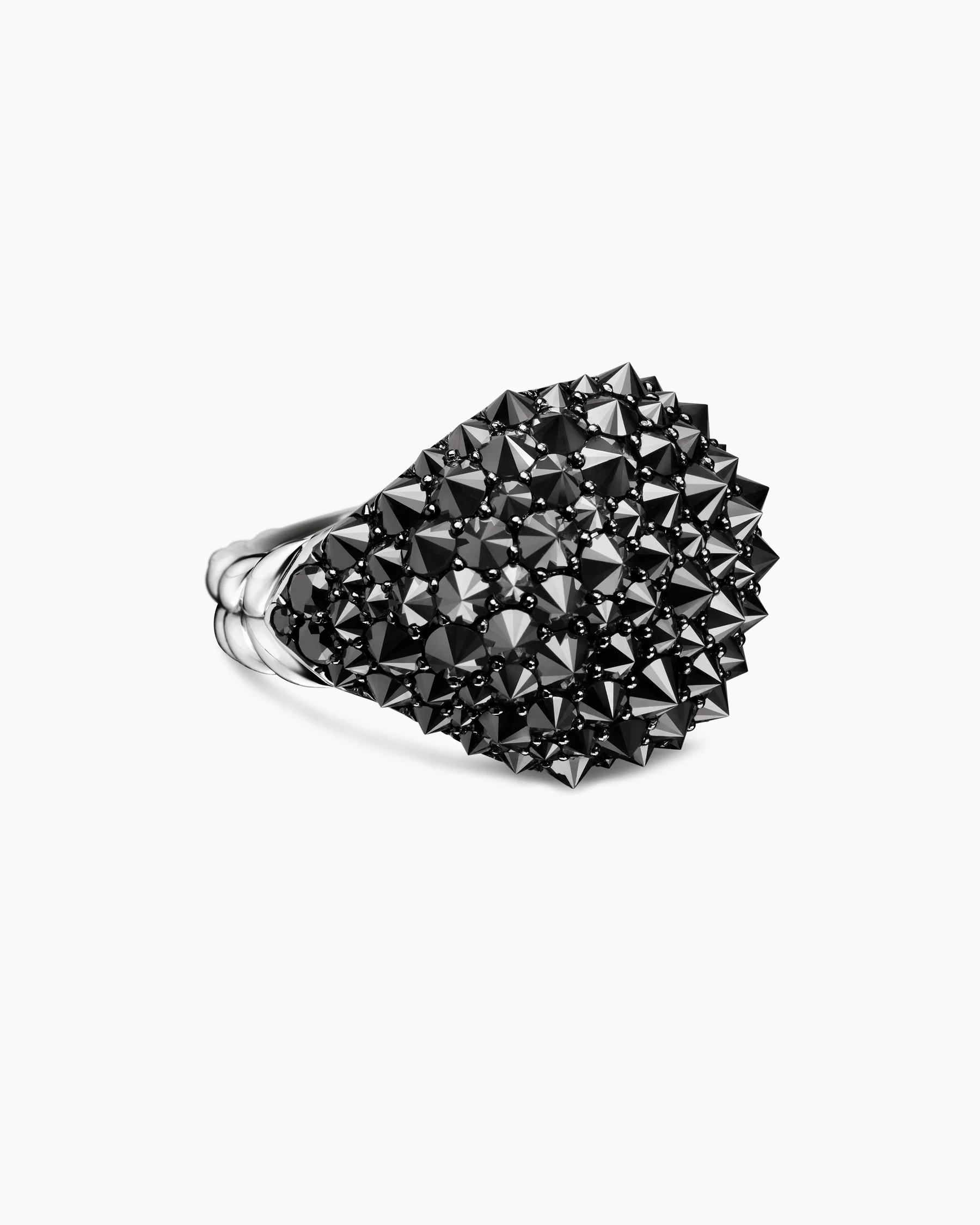 Reverse Set Pavé Signet Ring in 18K White Gold with Black Diamonds, 17.5mm