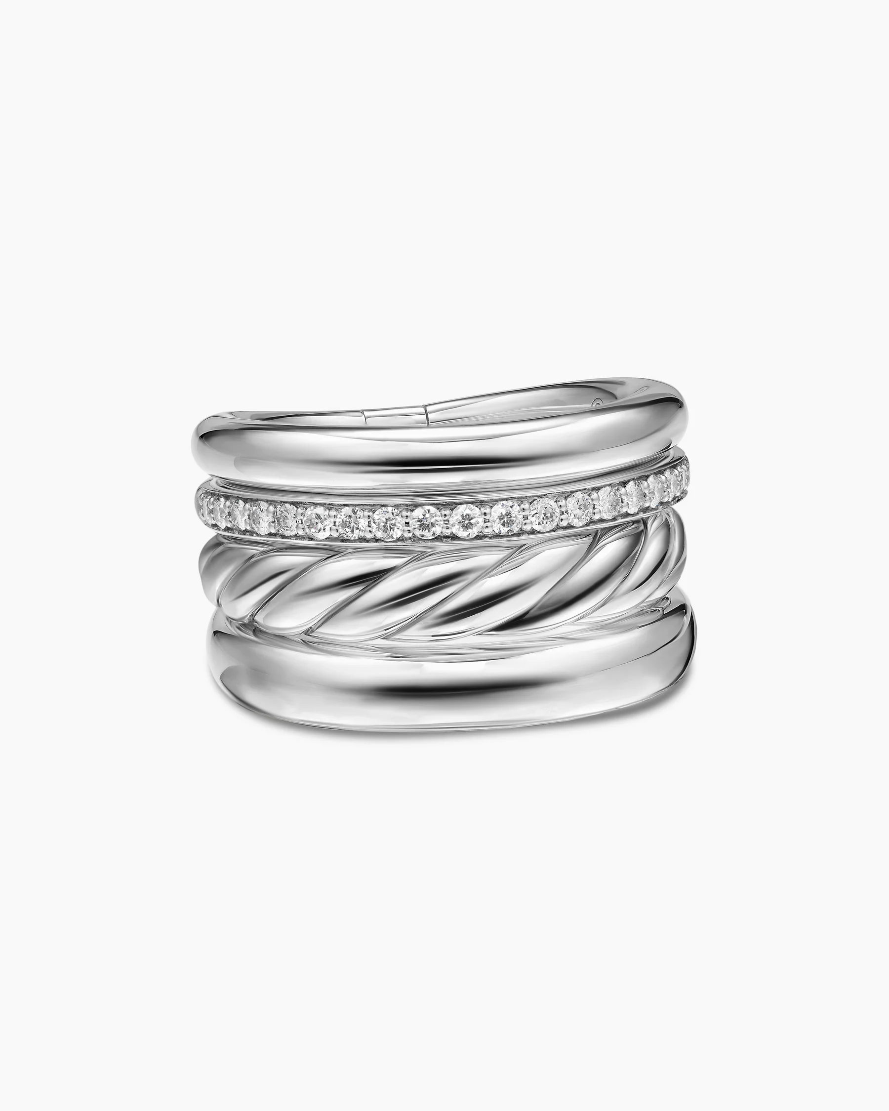 DY Mercer® Four Row Ring in Sterling Silver with Diamonds, 13.8mm