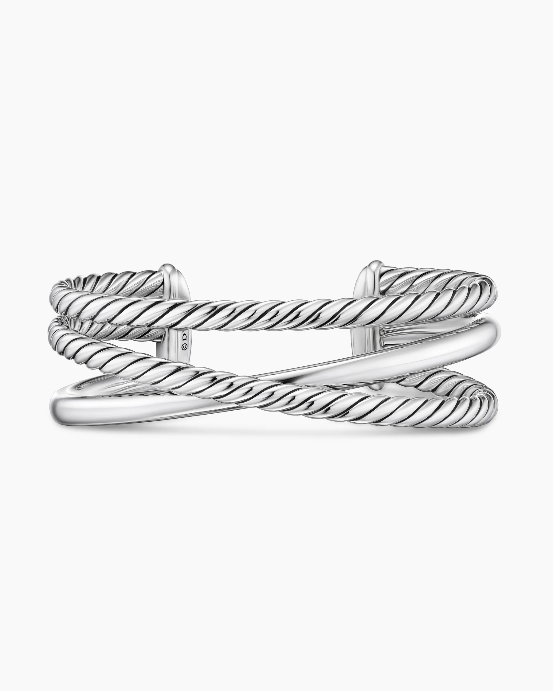 Bold Crossover Three Row Cuff Bracelet in Sterling Silver with 14K Yellow Gold, 19mm