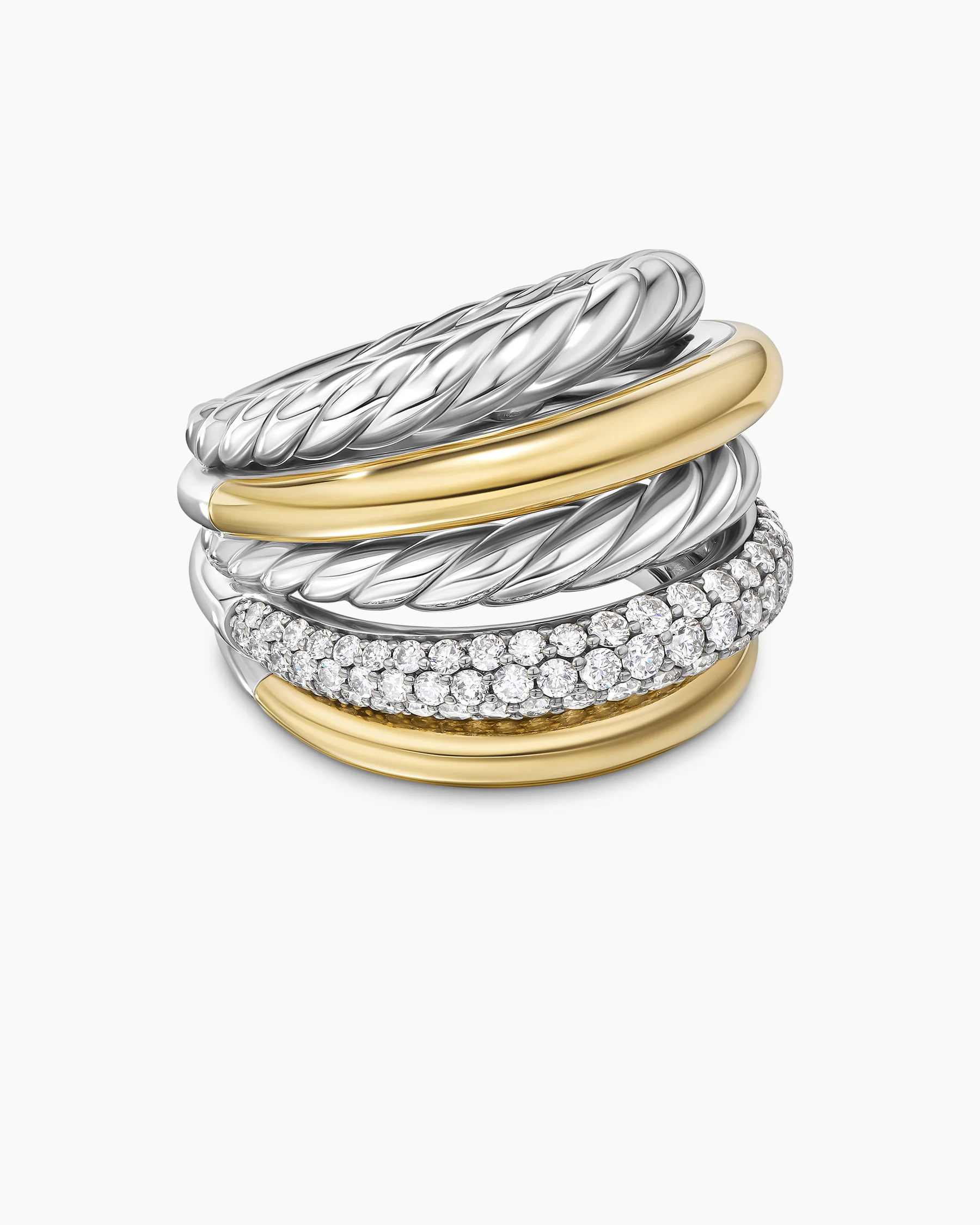 DY Mercer® Multi Row Ring in Sterling Silver with 18K Yellow Gold and Diamonds, 21mm