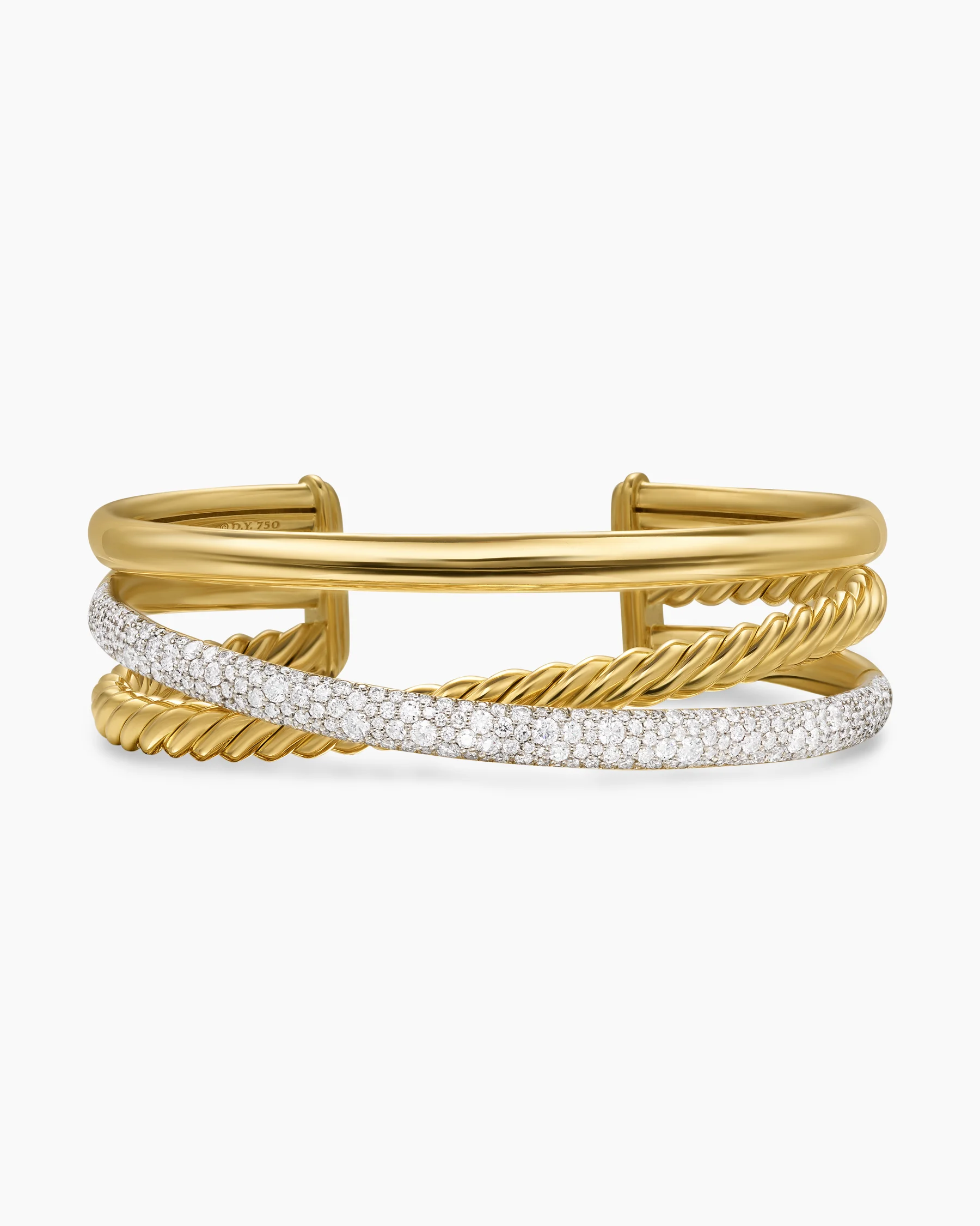 Pavé Crossover Three Row Cuff Bracelet in Sterling Silver with Diamonds, 20mm