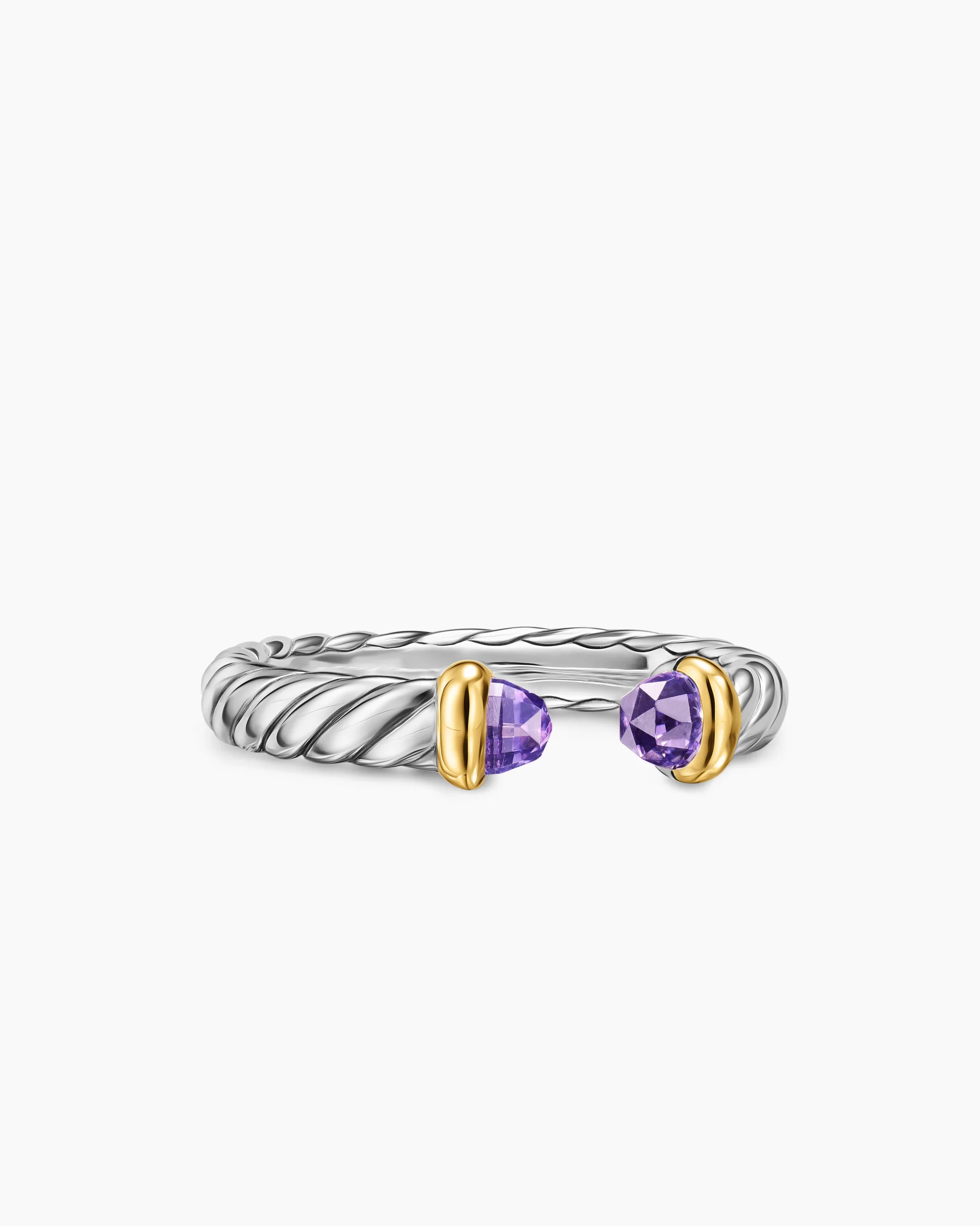 Petite Cable Open Ring in Sterling Silver with 14K Yellow Gold, 3.4mm