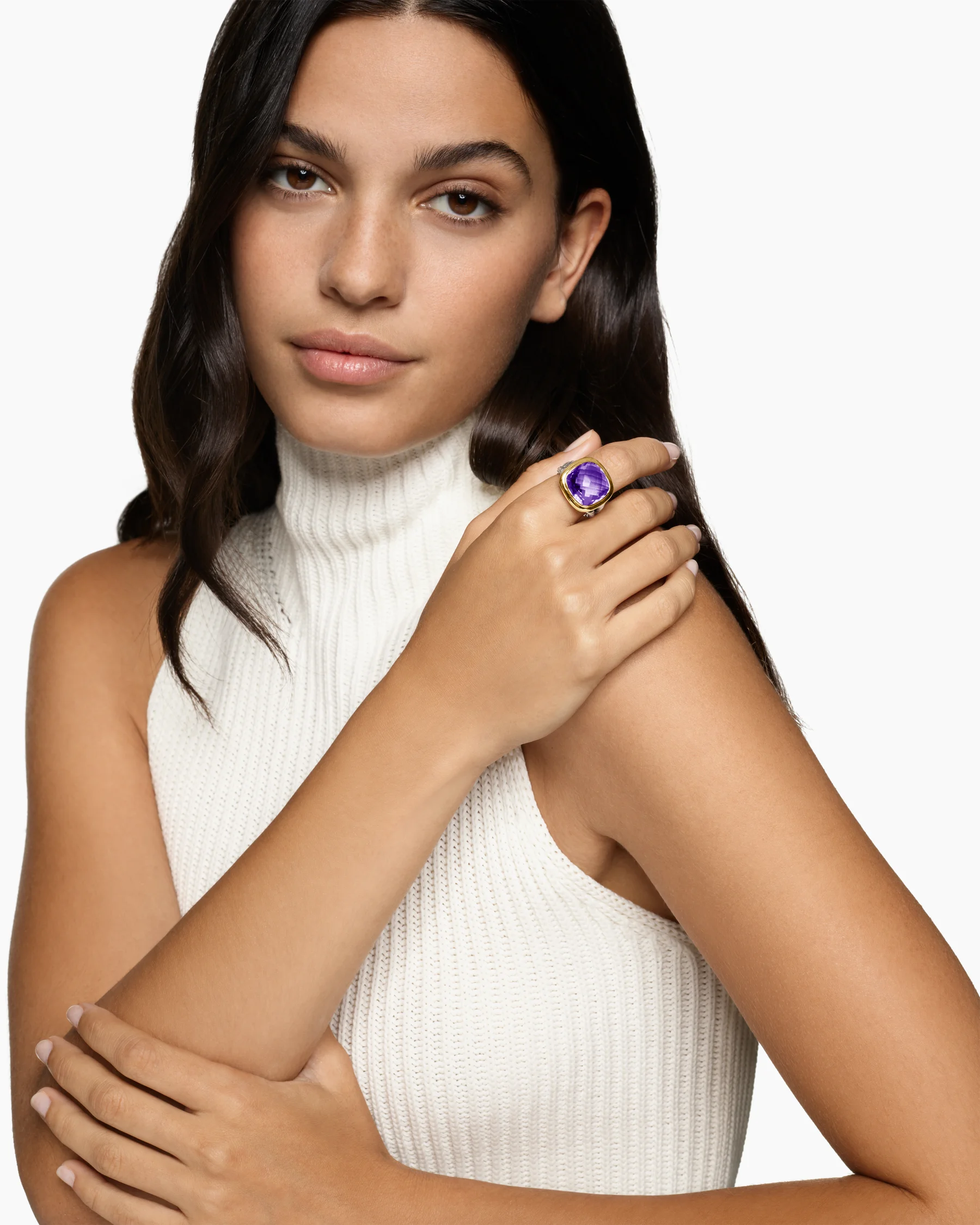 Albion® Ring in Sterling Silver with 18K Yellow Gold and Amethyst, 15mm