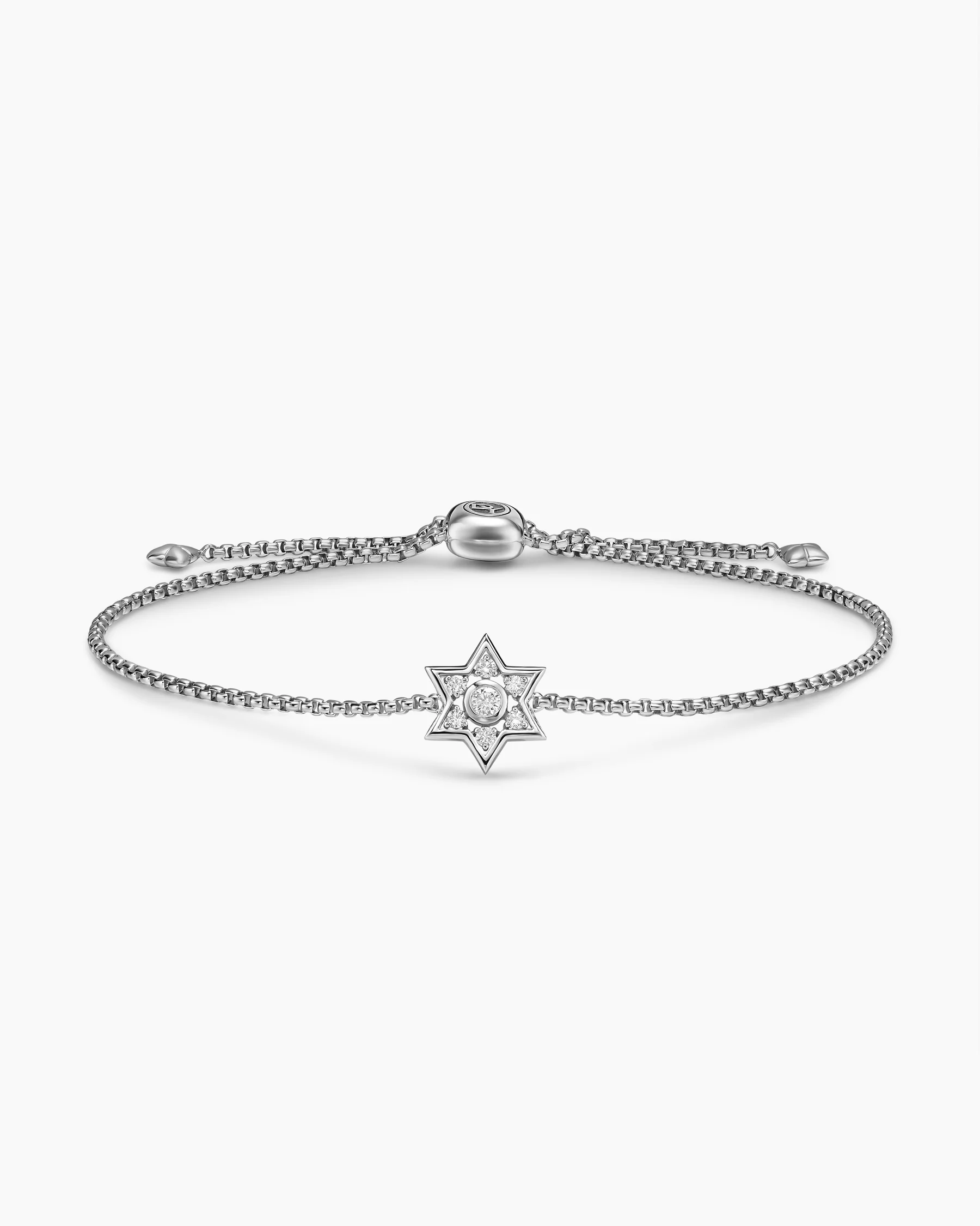 Star of David Station Bracelet in Sterling Silver with Diamonds, 12mm