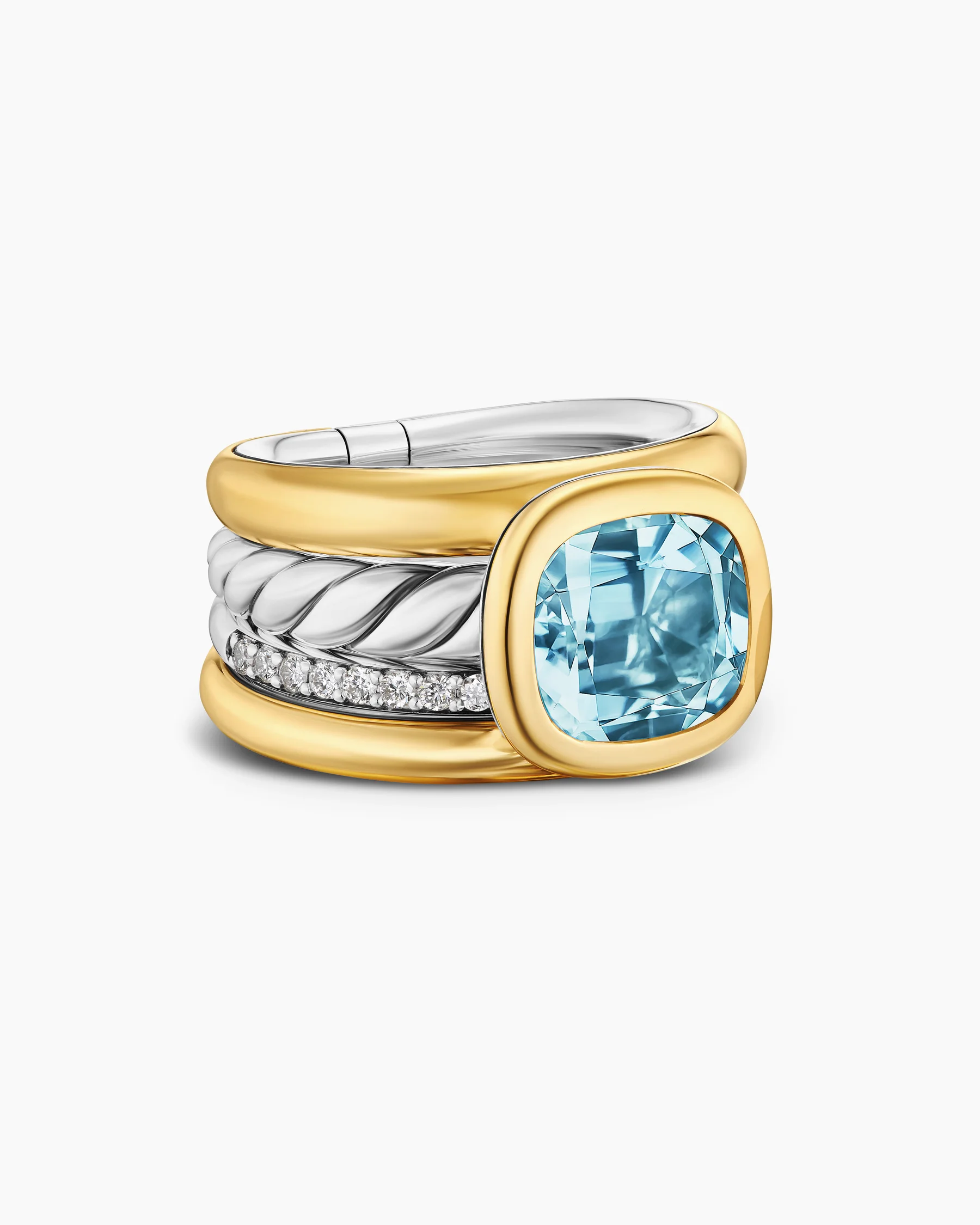 DY Mercer® Color Four Row Stone Ring in Sterling Silver with 18K Yellow Gold, Amethyst and Diamonds, 14mm 13 DY Mercer® Color Four Row Stone Ring in Sterling Silver with 18K Yellow Gold, Amethyst and Diamonds, 14mm