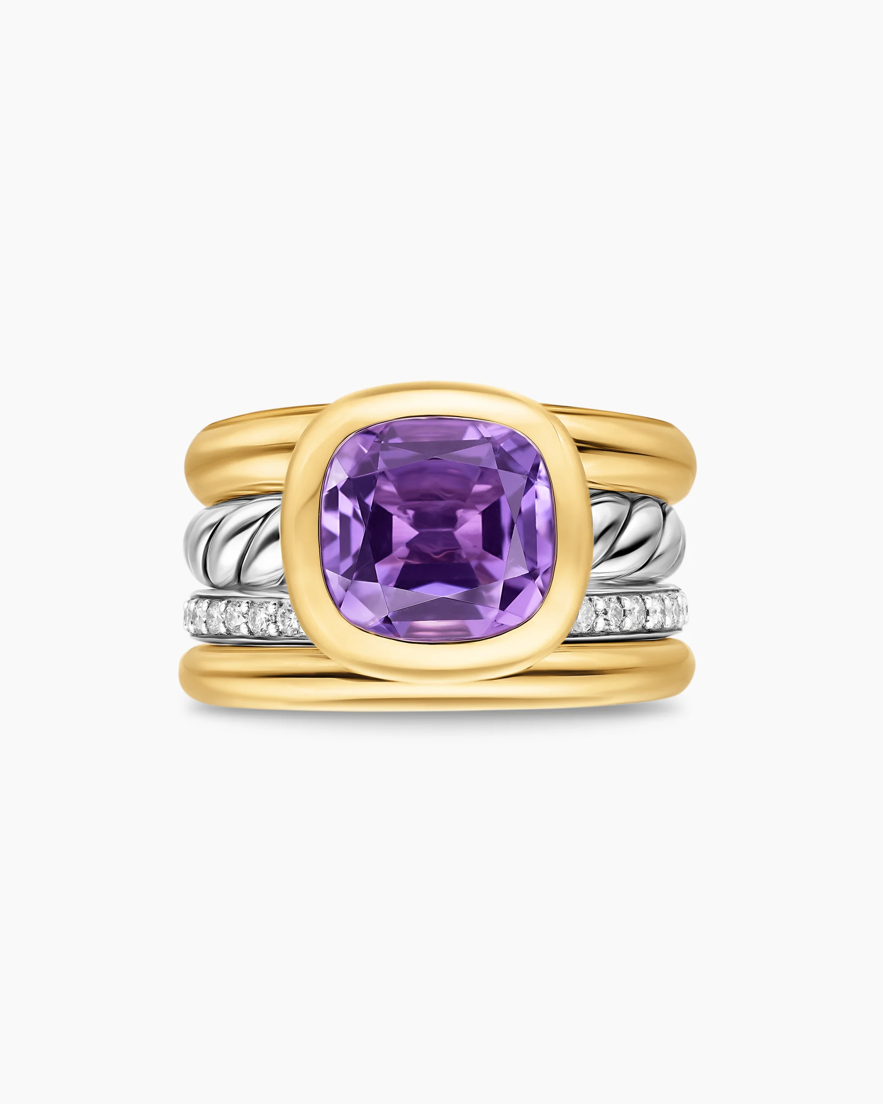 DY Mercer® Color Four Row Stone Ring in Sterling Silver with 18K Yellow Gold, Amethyst and Diamonds, 14mm 4 DY Mercer® Color Four Row Stone Ring in Sterling Silver with 18K Yellow Gold, Amethyst and Diamonds, 14mm