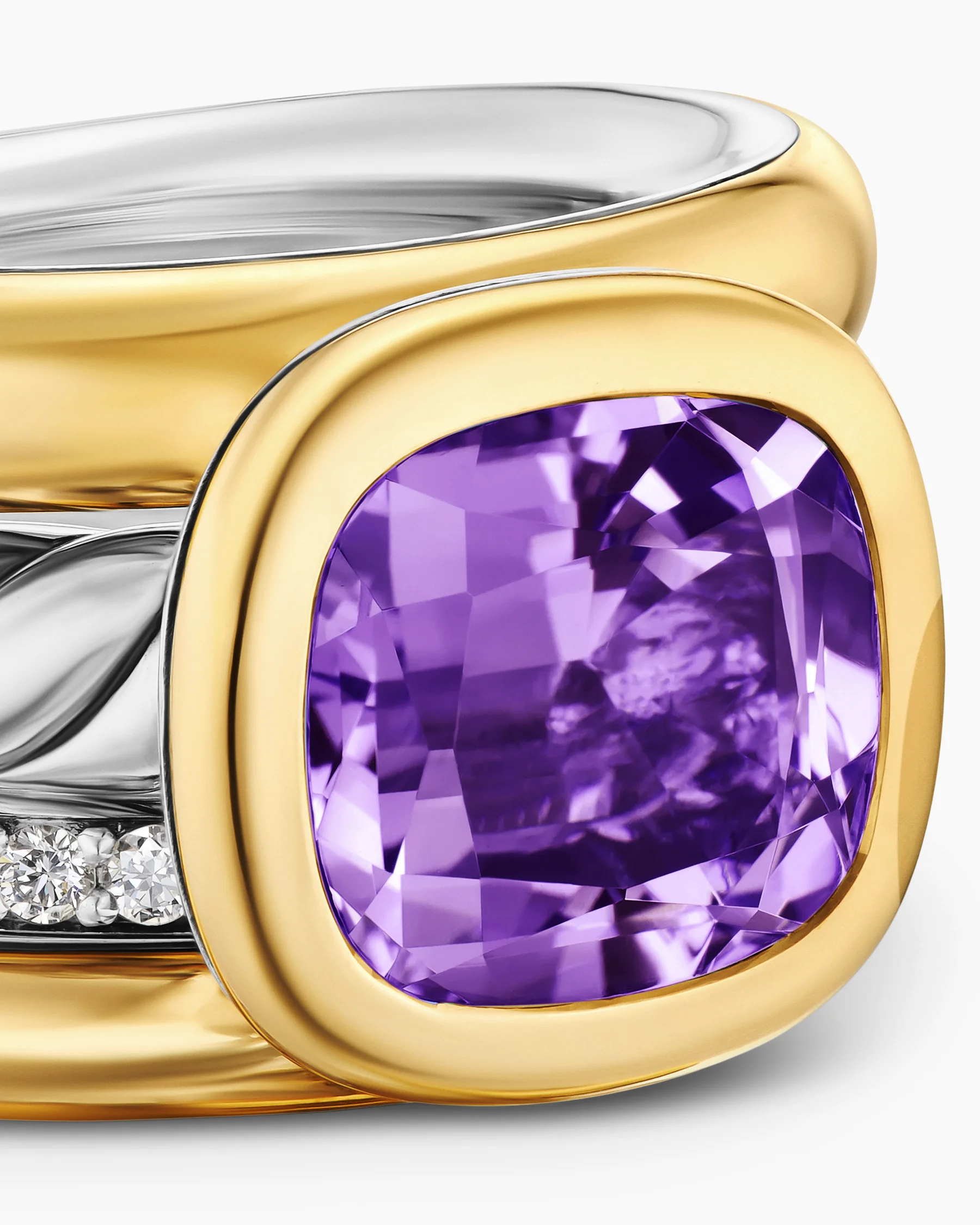 DY Mercer® Color Four Row Stone Ring in Sterling Silver with 18K Yellow Gold, Amethyst and Diamonds, 14mm 5 DY Mercer® Color Four Row Stone Ring in Sterling Silver with 18K Yellow Gold, Amethyst and Diamonds, 14mm