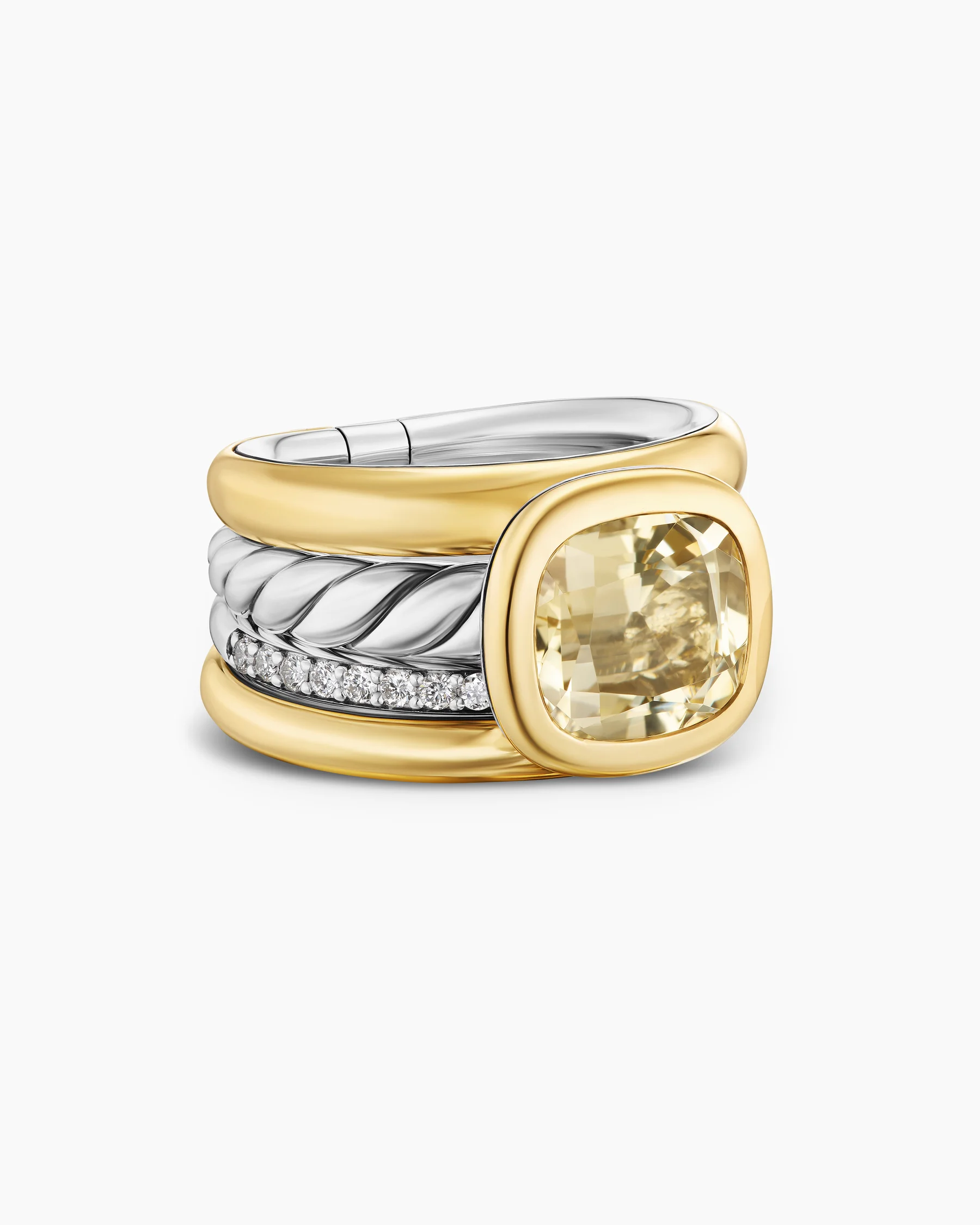 DY Mercer® Color Four Row Stone Ring in Sterling Silver with 18K Yellow Gold, Amethyst and Diamonds, 14mm 7 DY Mercer® Color Four Row Stone Ring in Sterling Silver with 18K Yellow Gold, Amethyst and Diamonds, 14mm