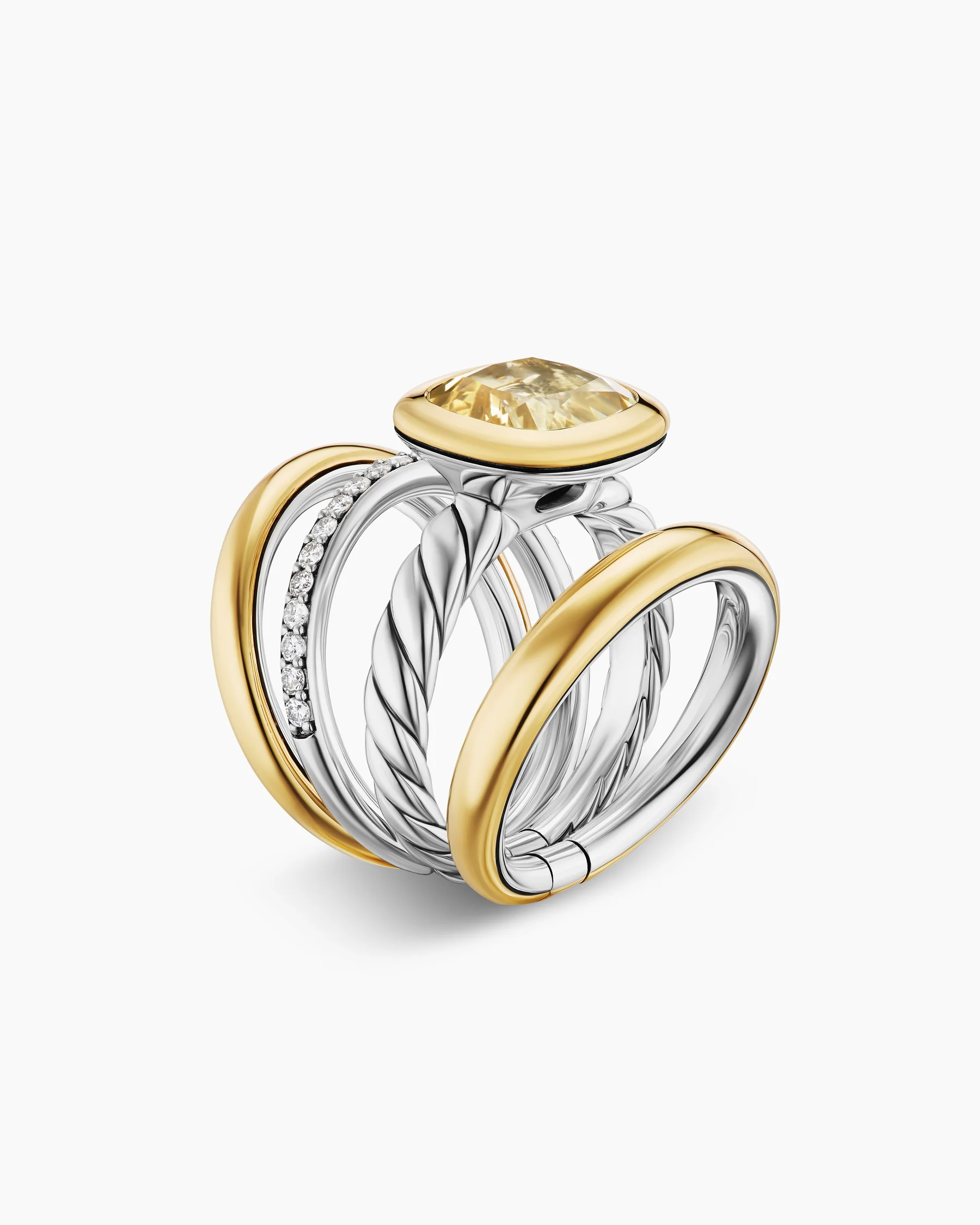 DY Mercer® Color Four Row Stone Ring in Sterling Silver with 18K Yellow Gold, Amethyst and Diamonds, 14mm 9 DY Mercer® Color Four Row Stone Ring in Sterling Silver with 18K Yellow Gold, Amethyst and Diamonds, 14mm