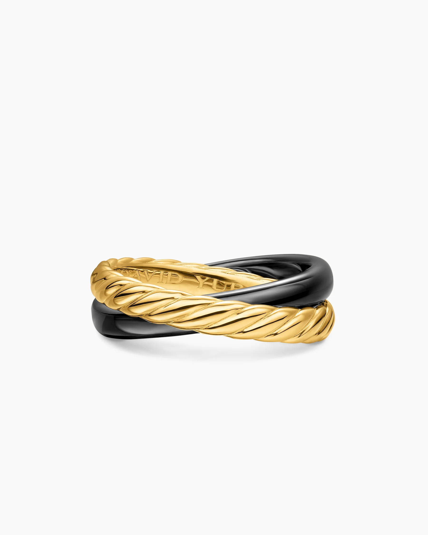 Crossover Two Row Rotating Ring in Sterling Silver with 14K Yellow Gold, 7mm
