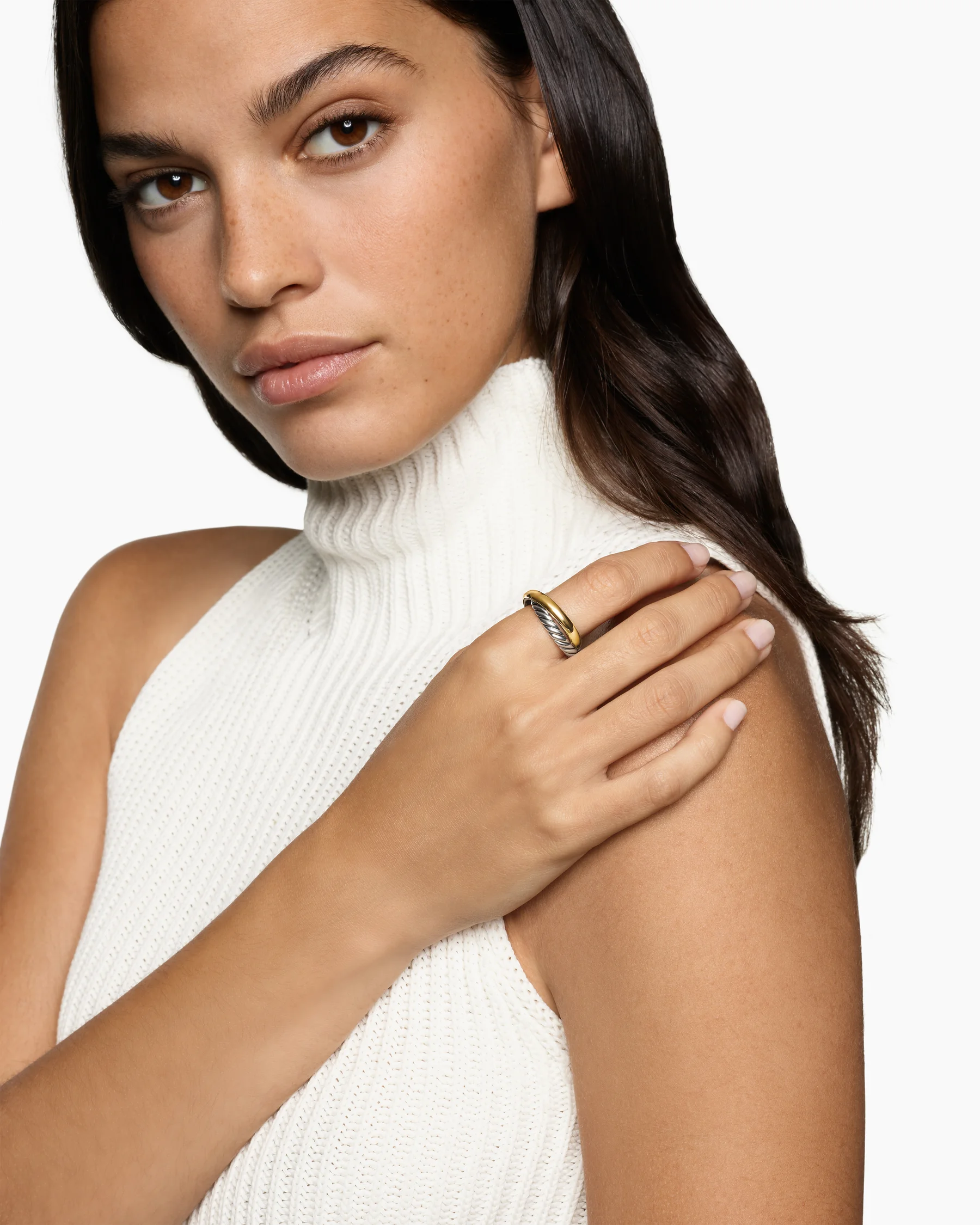 Crossover Two Row Rotating Ring in Sterling Silver with 14K Yellow Gold, 7mm 14 Crossover Two Row Rotating Ring in Sterling Silver with 14K Yellow Gold, 7mm