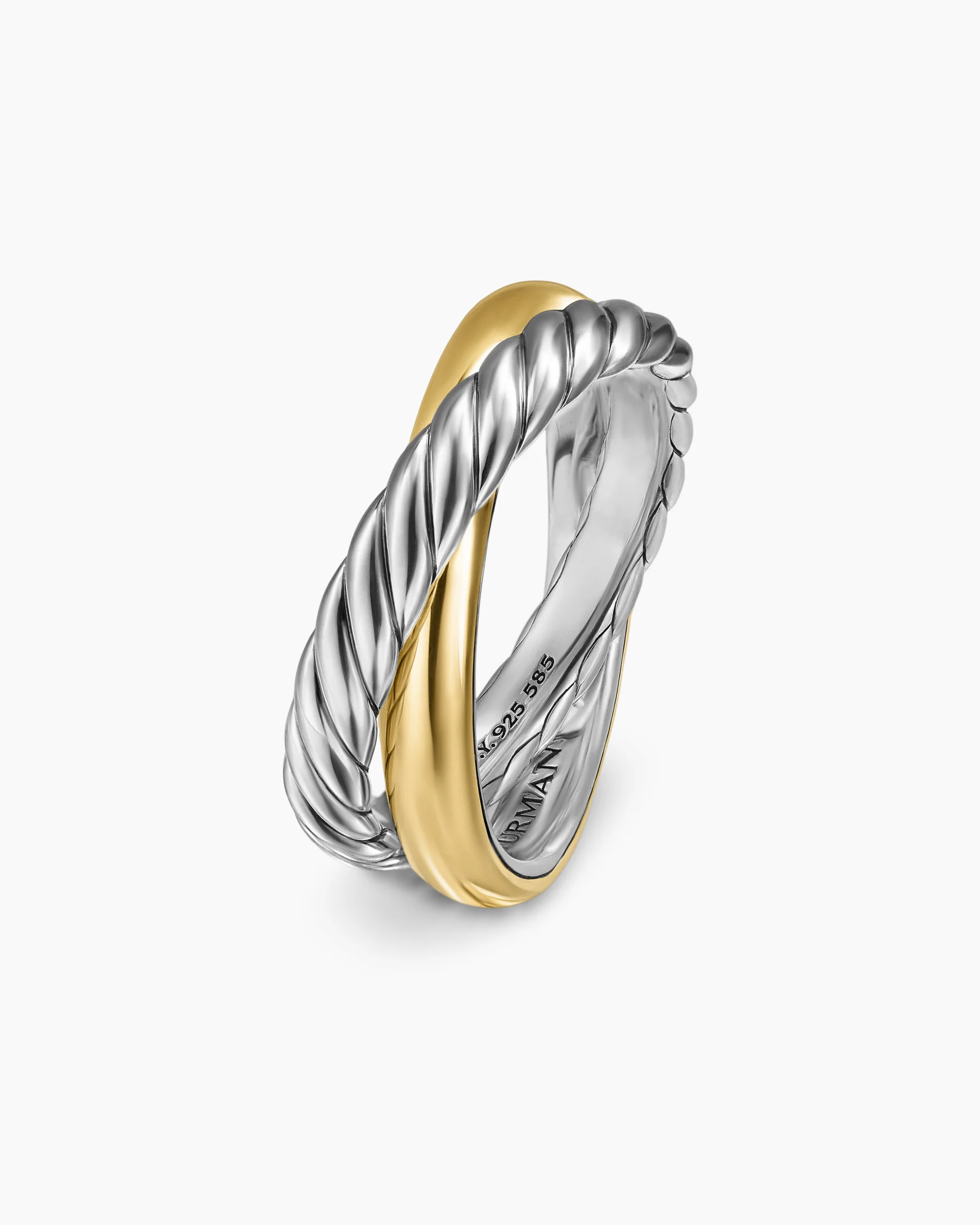 Crossover Two Row Rotating Ring in Sterling Silver with 14K Yellow Gold, 7mm 15 Crossover Two Row Rotating Ring in Sterling Silver with 14K Yellow Gold, 7mm