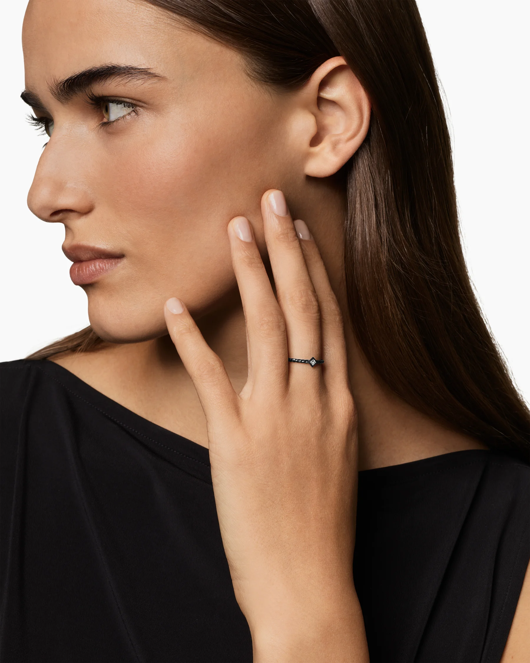 Cable Stack Ring in Black Titanium with Diamond, 1.7mm