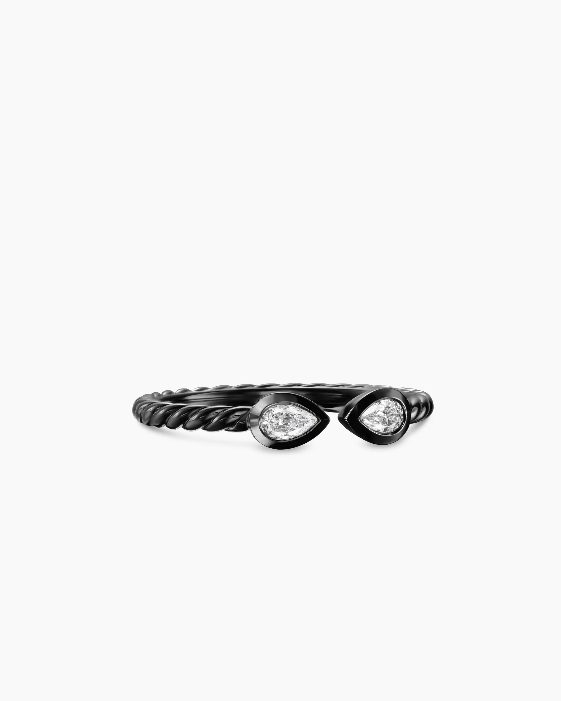 Cable Open Pear Ring in 18K Yellow Gold with Diamonds, 1.7mm