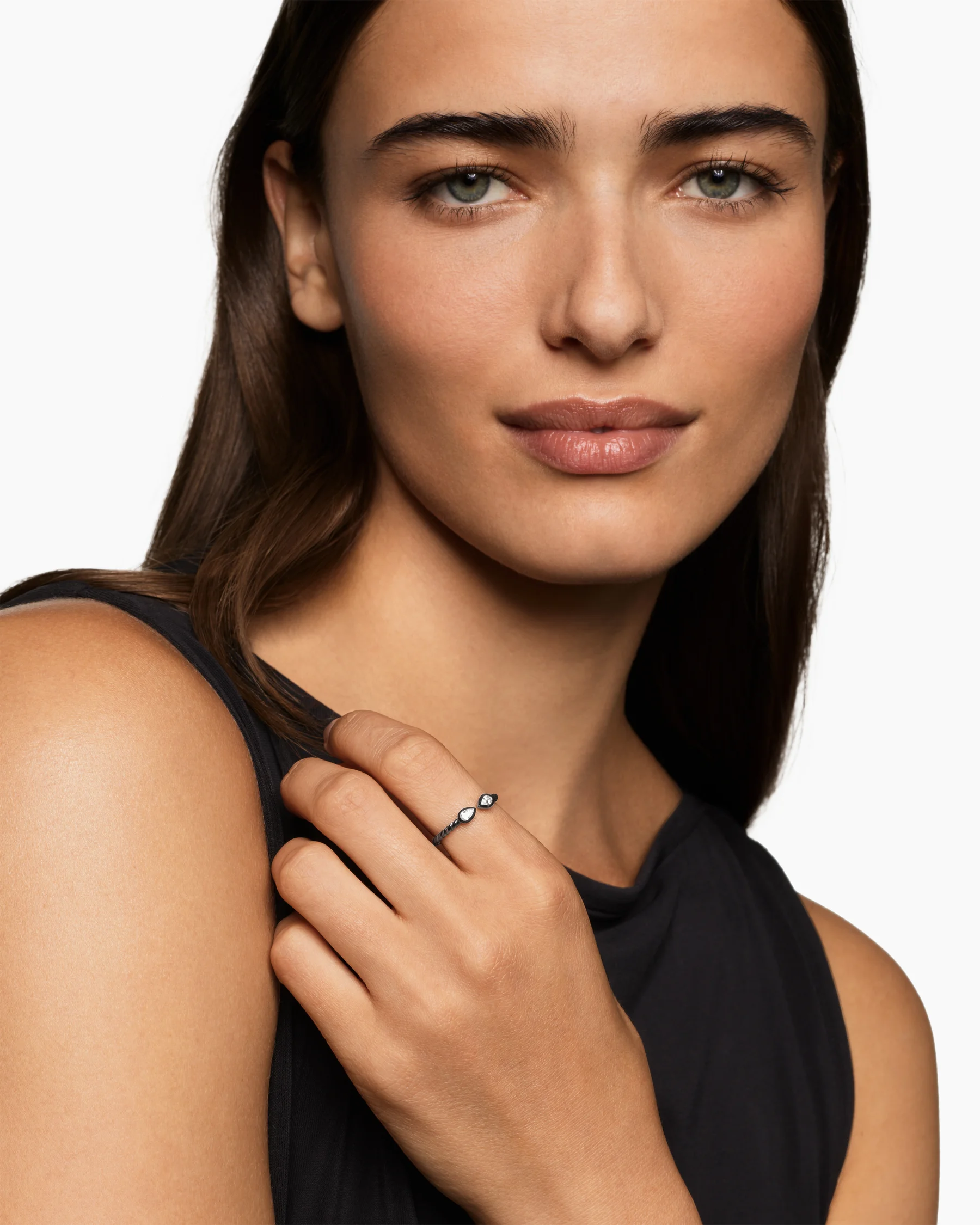Cable Open Pear Ring in 18K Yellow Gold with Diamonds, 1.7mm