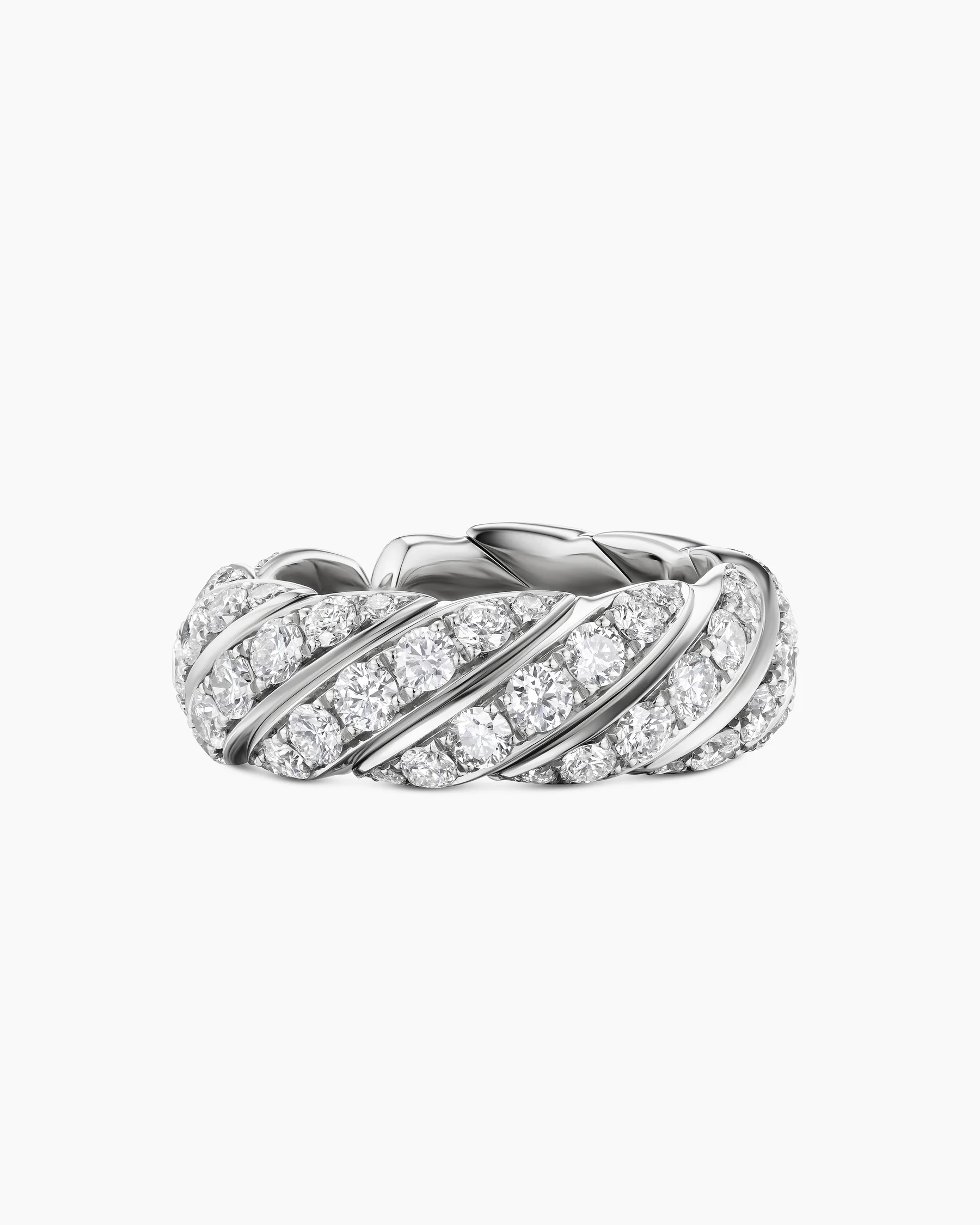 Sculpted Cable Flex® Band Ring in 18K White Gold with Diamonds, 7.5mm