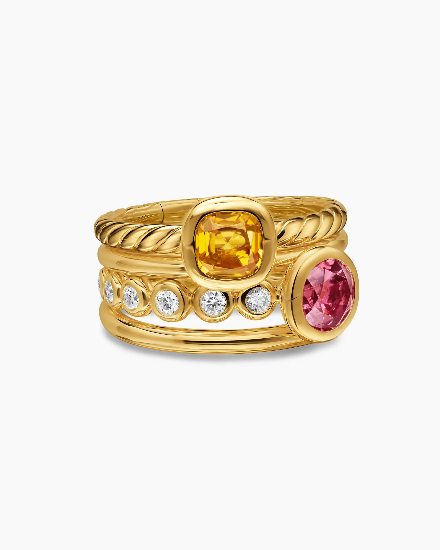 DY Mercer® Color Stone Multi Row Ring in 18K Yellow Gold with Citrine, Pink Tourmaline and Diamonds, 10mm 25 DY Mercer® Color Stone Multi Row Ring in 18K Yellow Gold with Citrine, Pink Tourmaline and Diamonds, 10mm