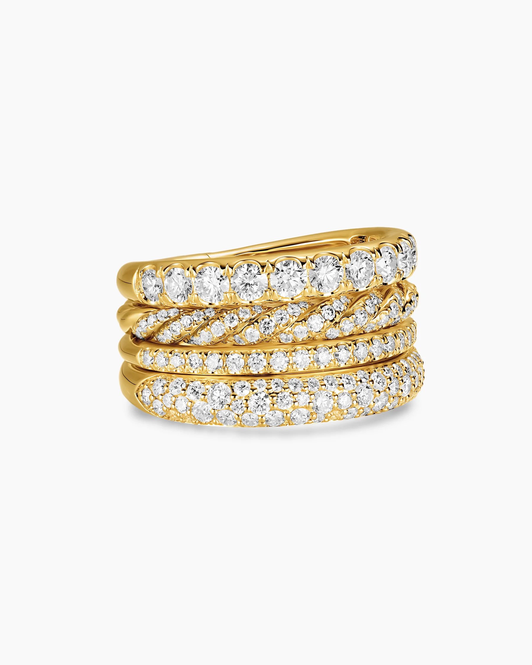 DY Mercer® Pavé Multi Row Ring in 18K Yellow Gold with Diamonds, 12.6mm