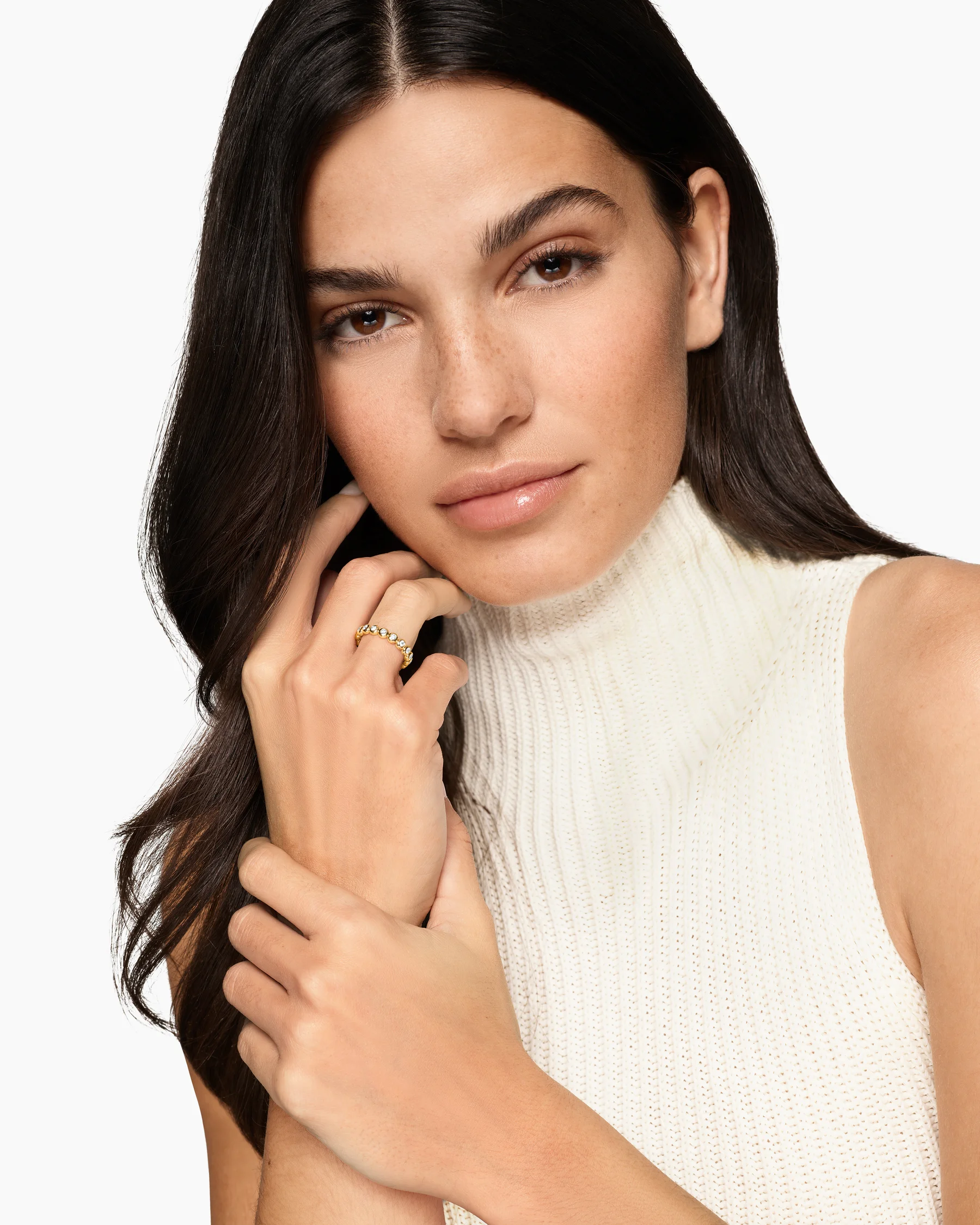 Bezel Set Band Ring in 18K Yellow Gold with Diamonds, 3.7mm