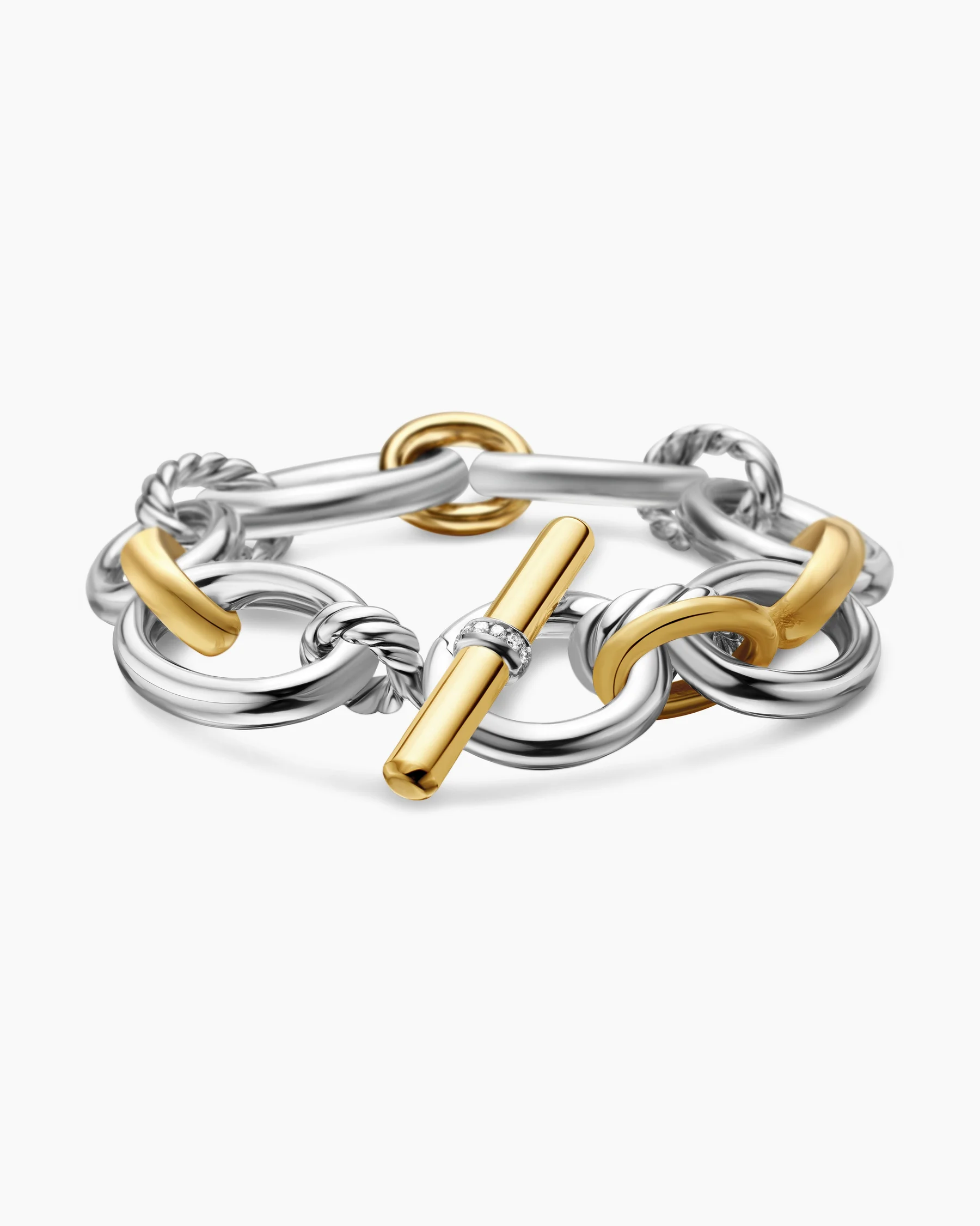 DY Mercer® Chain Bracelet in Sterling Silver with 18K Yellow Gold and Diamonds, 20mm