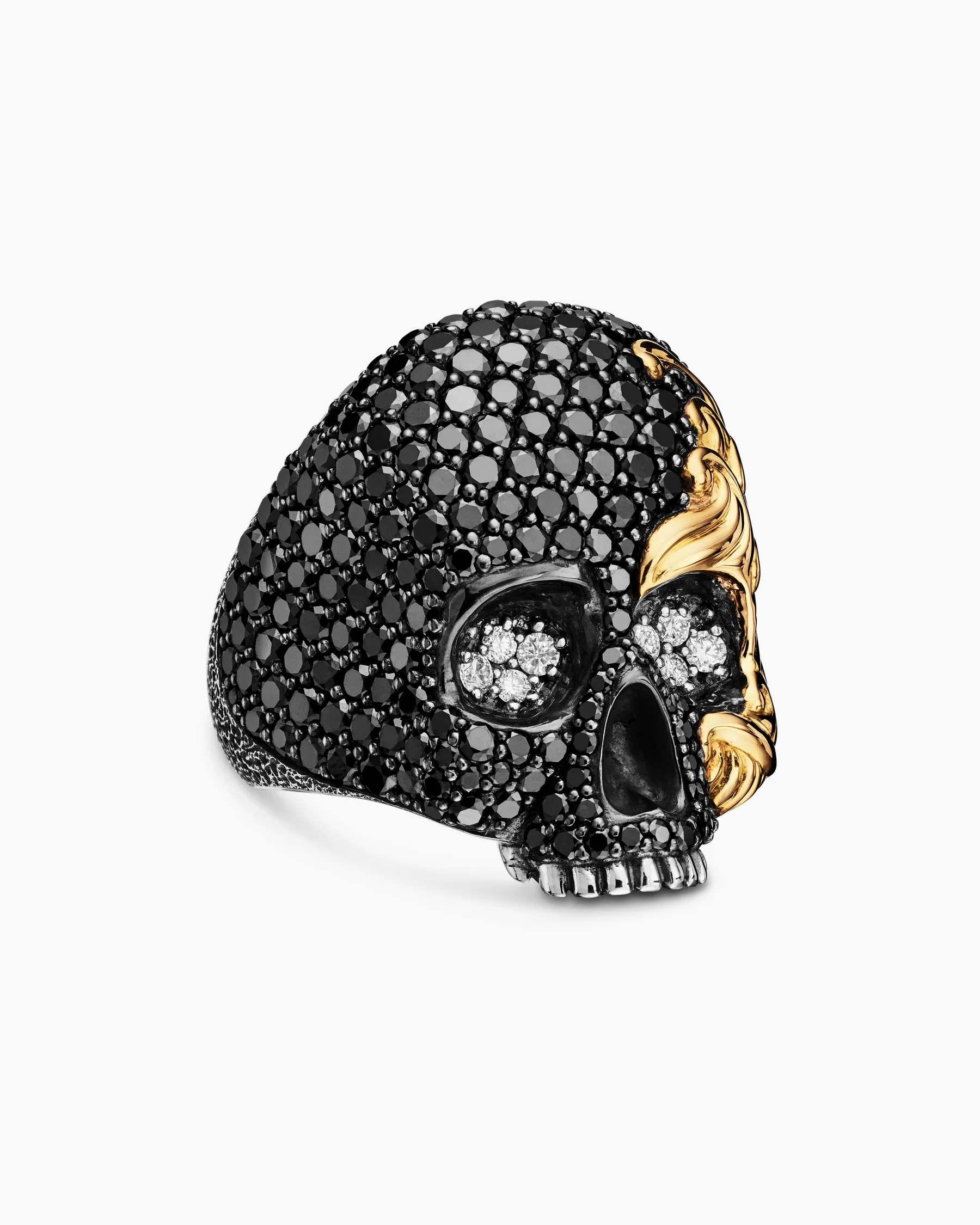 Waves Skull Ring in Sterling Silver with 18K Yellow Gold and Diamonds, 26mm