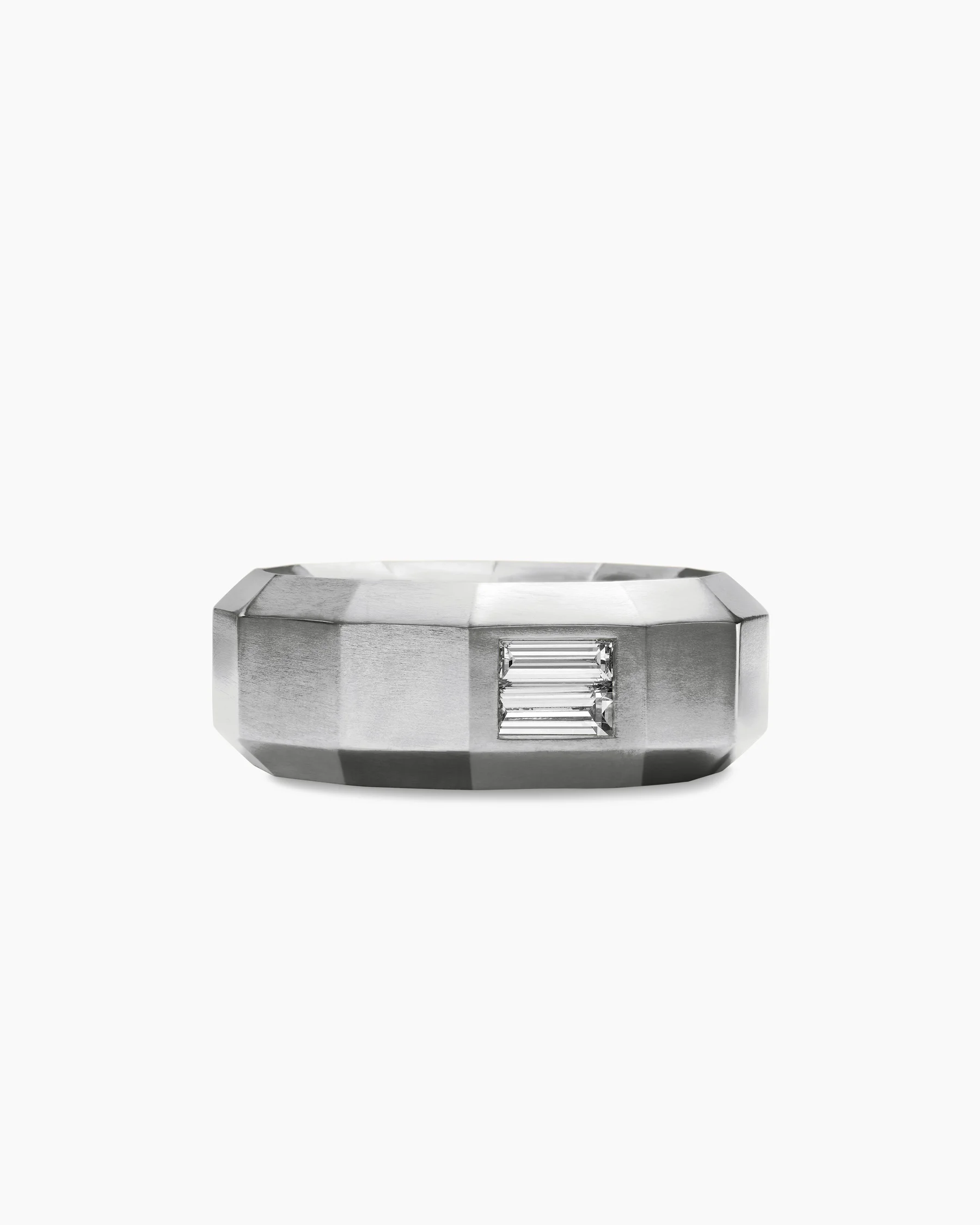 Faceted Band Ring in 18K White Gold with Center Diamond, 8mm 29 Faceted Band Ring in 18K White Gold with Center Diamond, 8mm