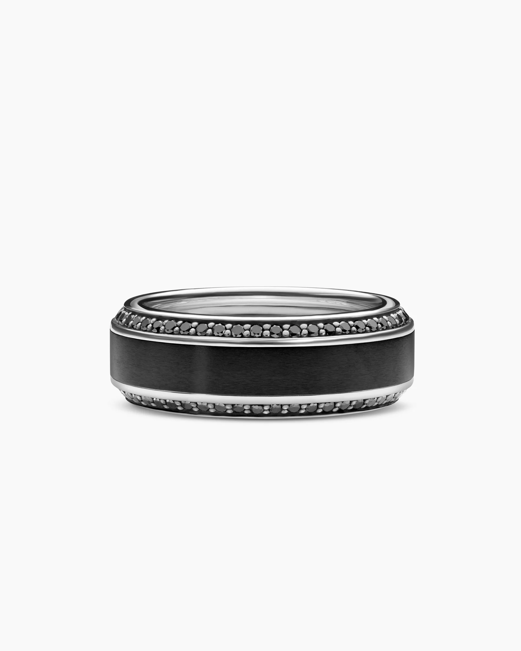 Beveled Band Ring in 18K White Gold with Black Diamonds, 8mm 29 Beveled Band Ring in 18K White Gold with Black Diamonds, 8mm
