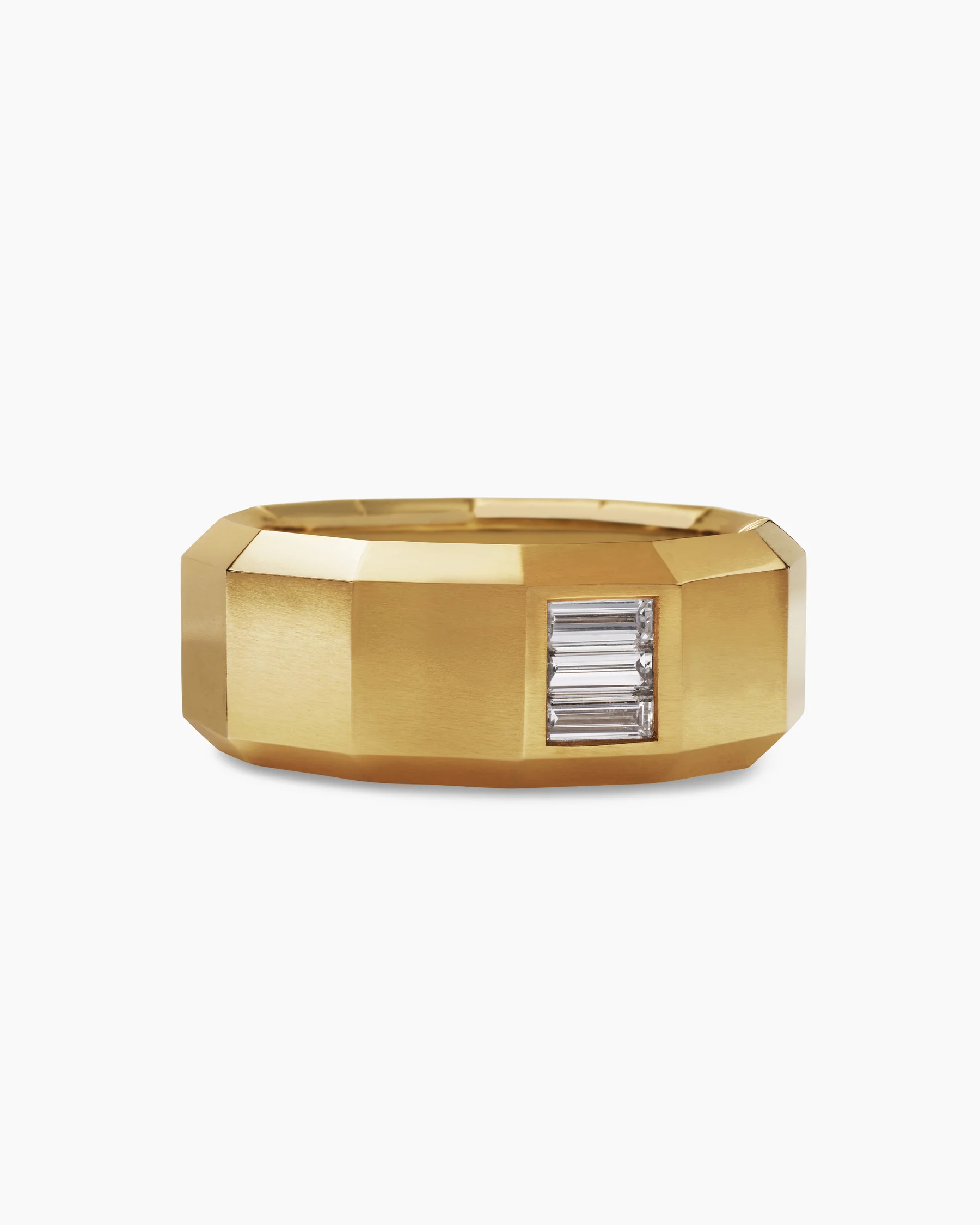 Faceted Band Ring in 18K White Gold with Center Diamond, 10mm