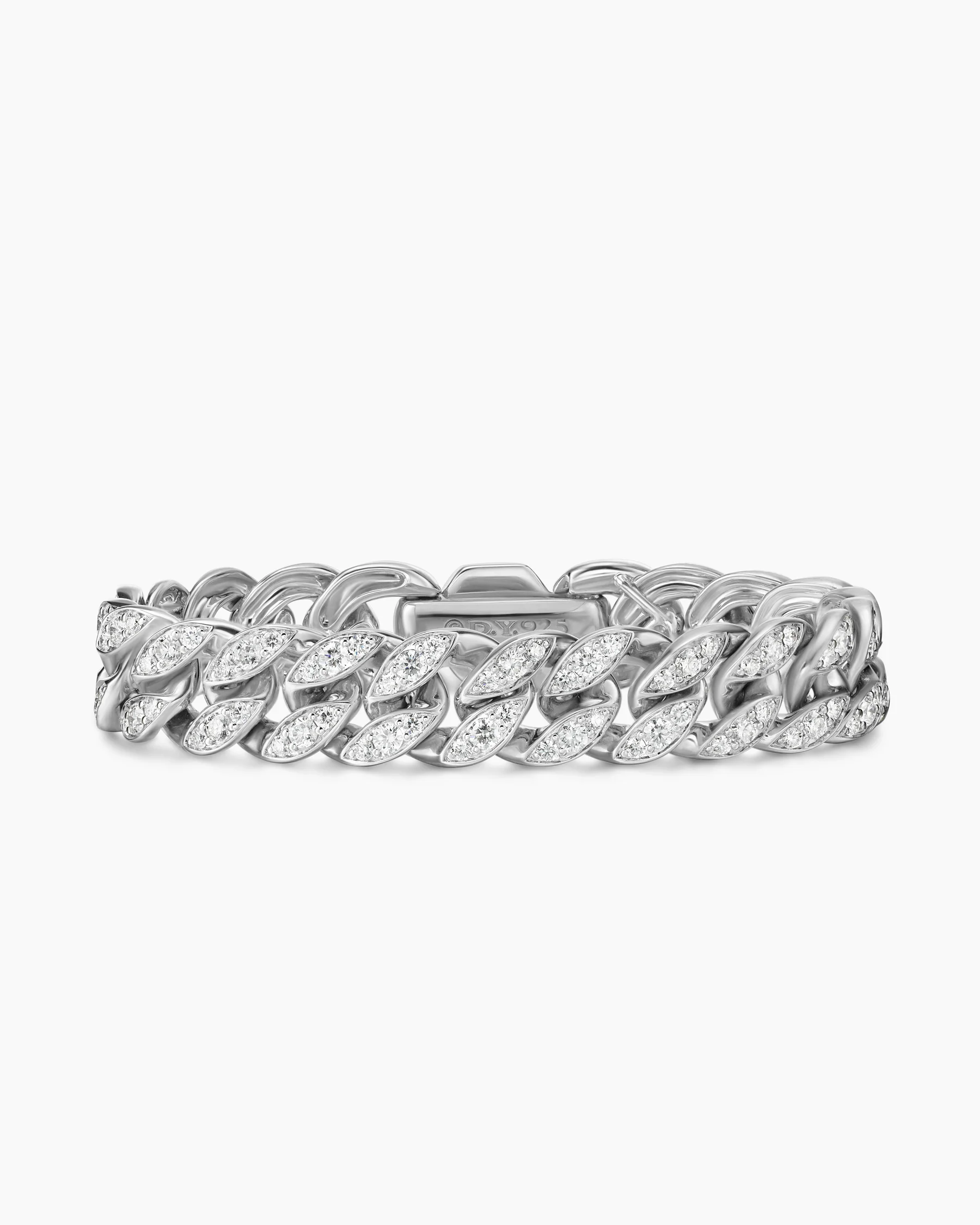 Curb Chain Bracelet in Platinum with Diamonds, 11.5mm