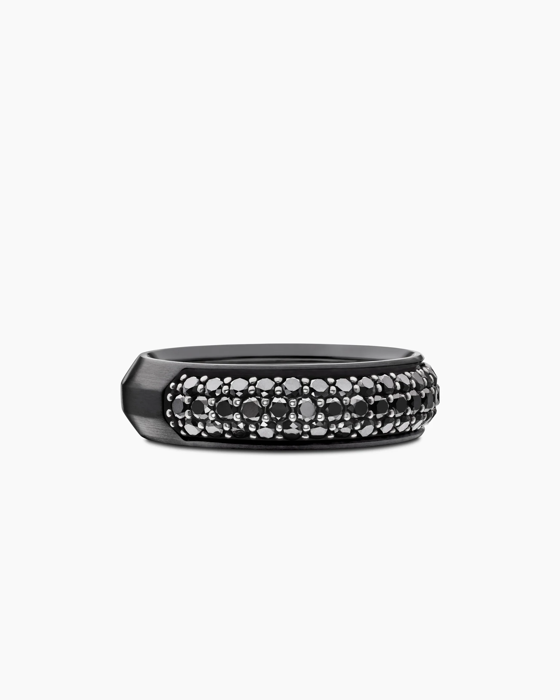 Beveled Band Ring in Black Titanium with Half Pavé Black Diamonds, 6mm