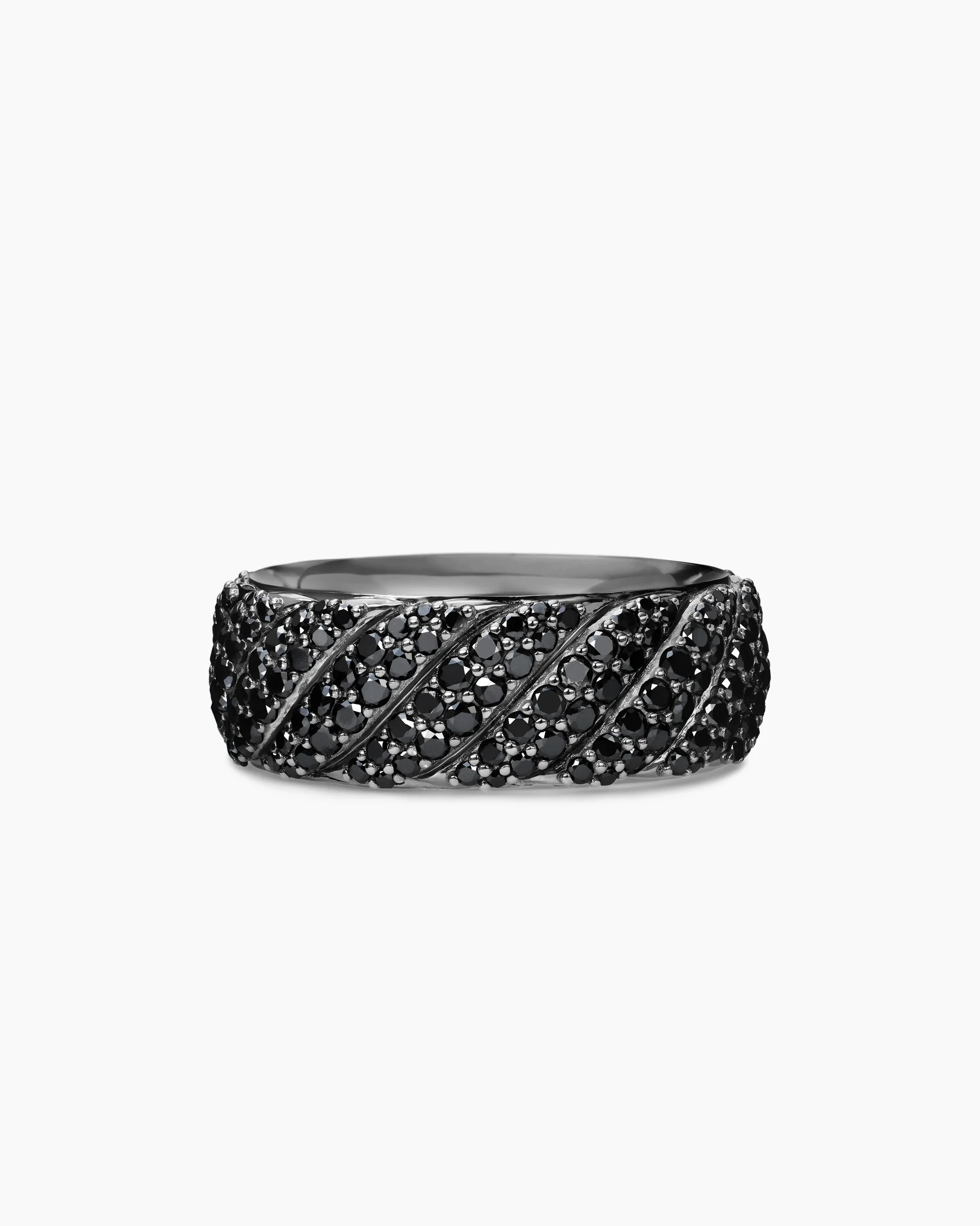 Sculpted Cable Pavé Band Ring in 18K White Gold with Black Diamonds, 8.5mm 1 Sculpted Cable Pavé Band Ring in 18K White Gold with Black Diamonds, 8.5mm