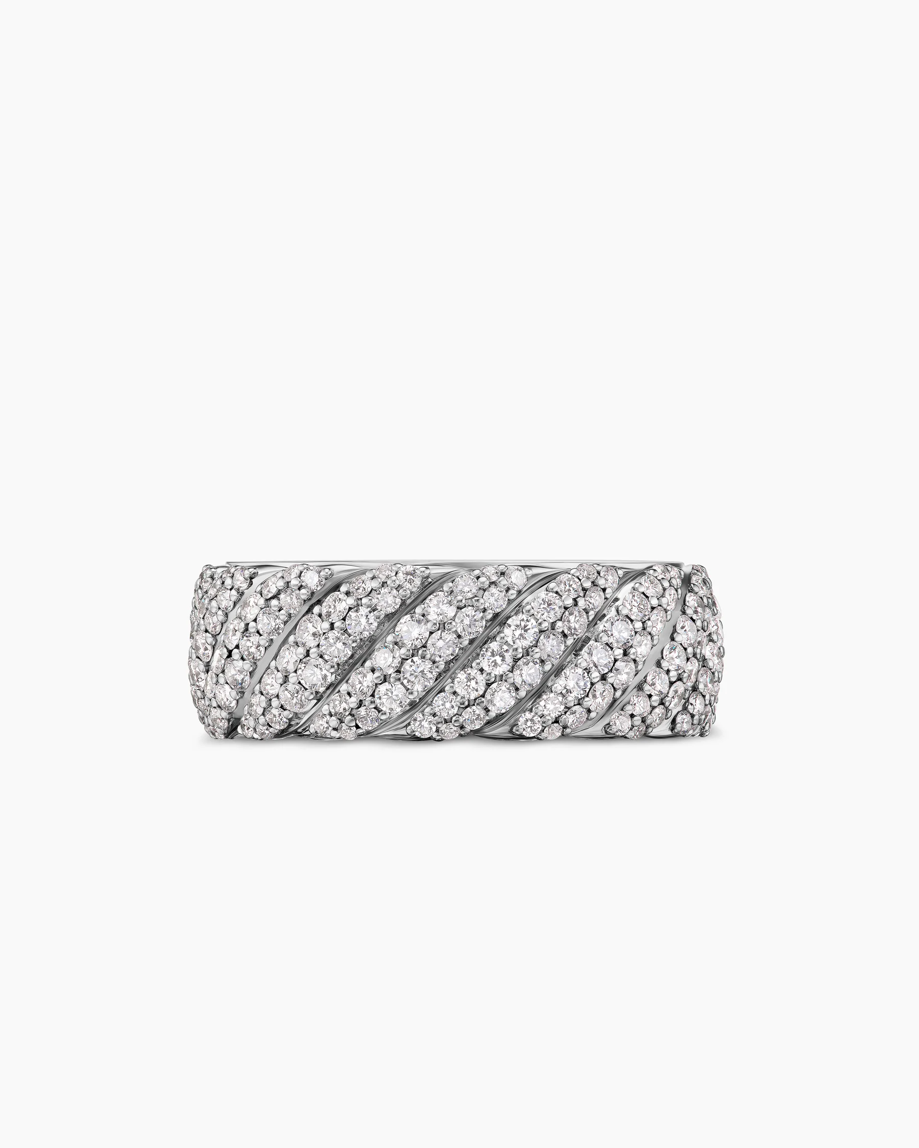 Sculpted Cable Pavé Band Ring in 18K White Gold with Black Diamonds, 8.5mm 10 Sculpted Cable Pavé Band Ring in 18K White Gold with Black Diamonds, 8.5mm